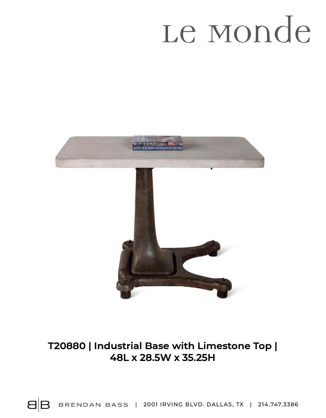Industrial Base Table with Limestone Top For Sale 8