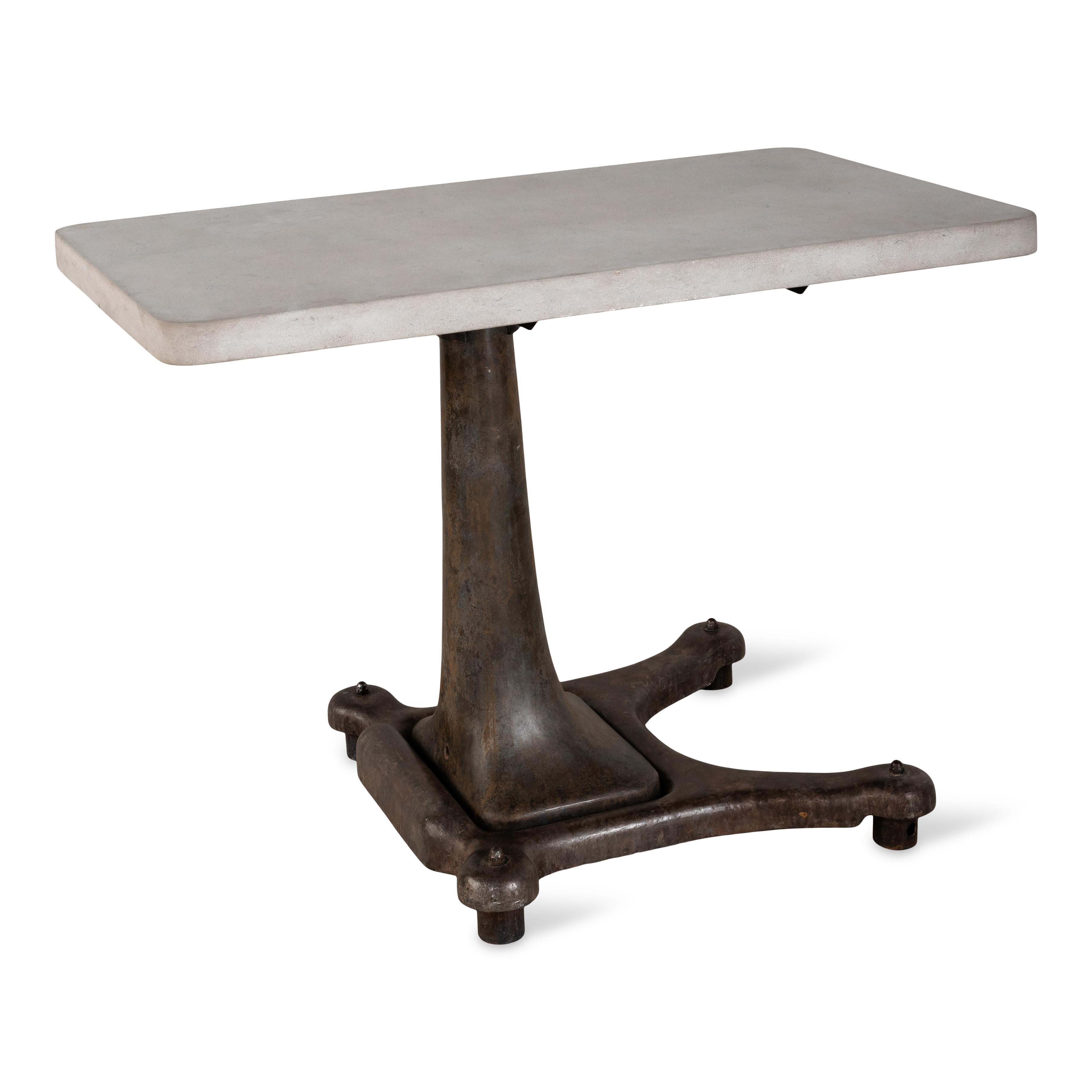 Industrial Base Table with Limestone Top In Good Condition For Sale In Dallas, TX