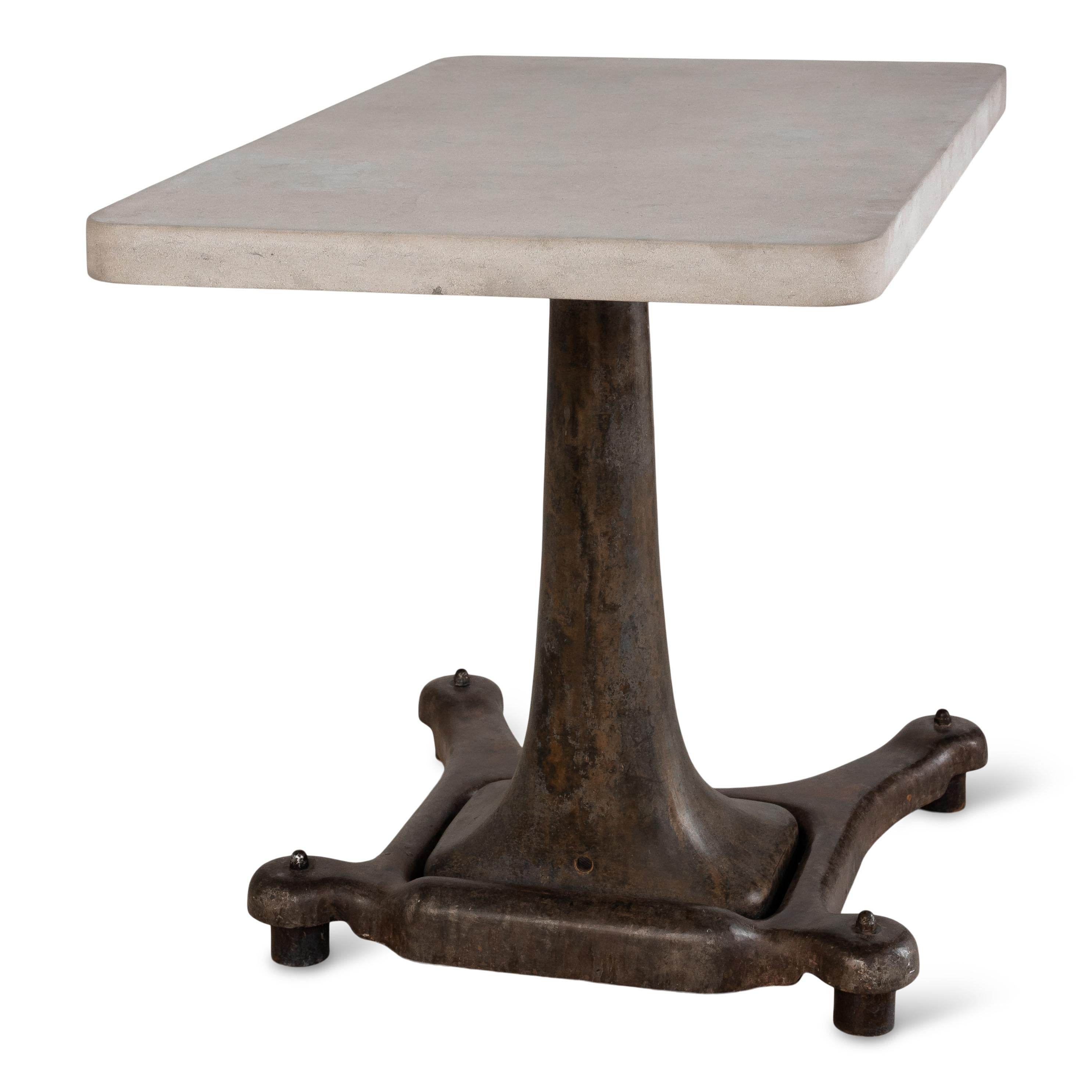 20th Century Industrial Base Table with Limestone Top For Sale
