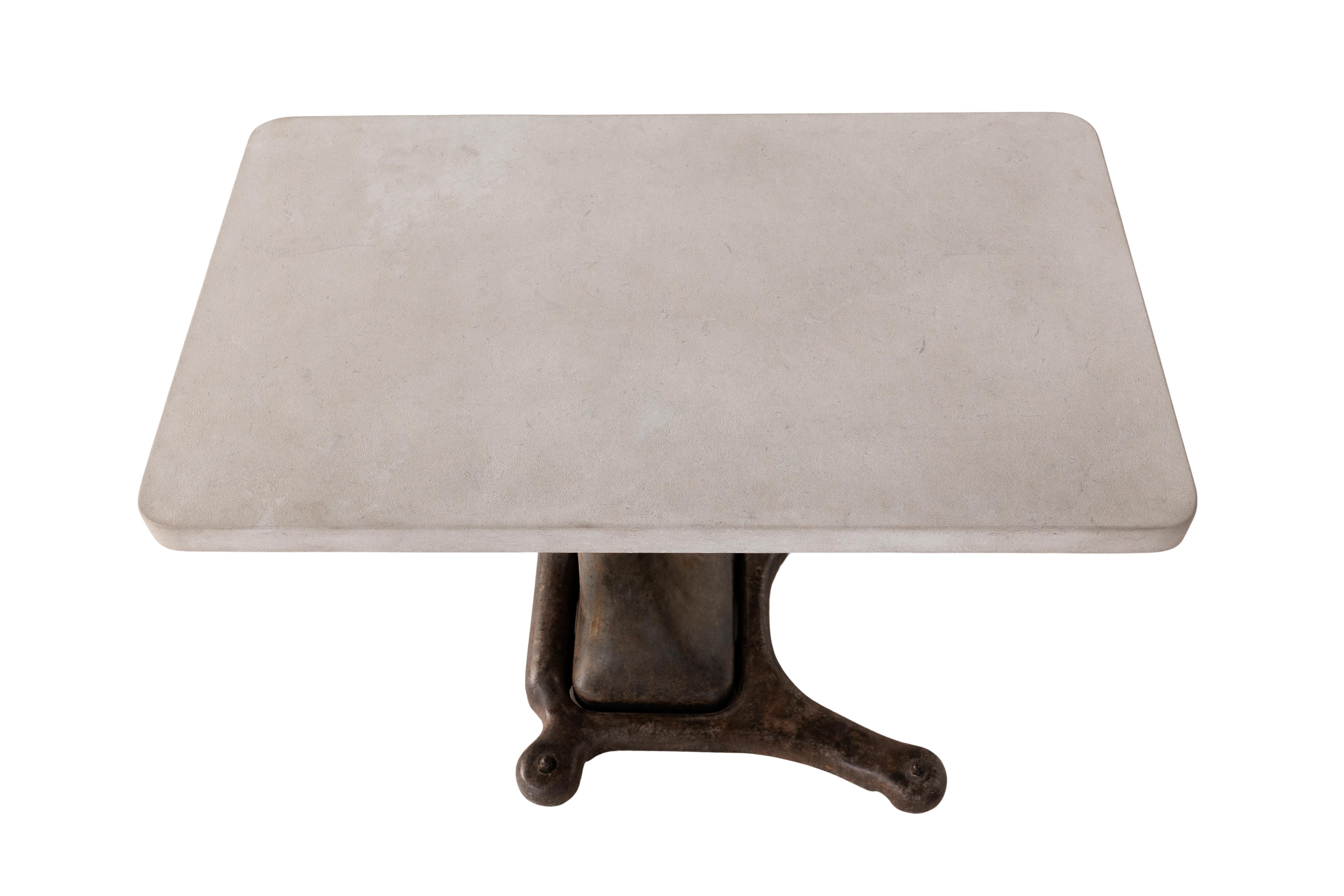Industrial Base Table with Limestone Top For Sale 1