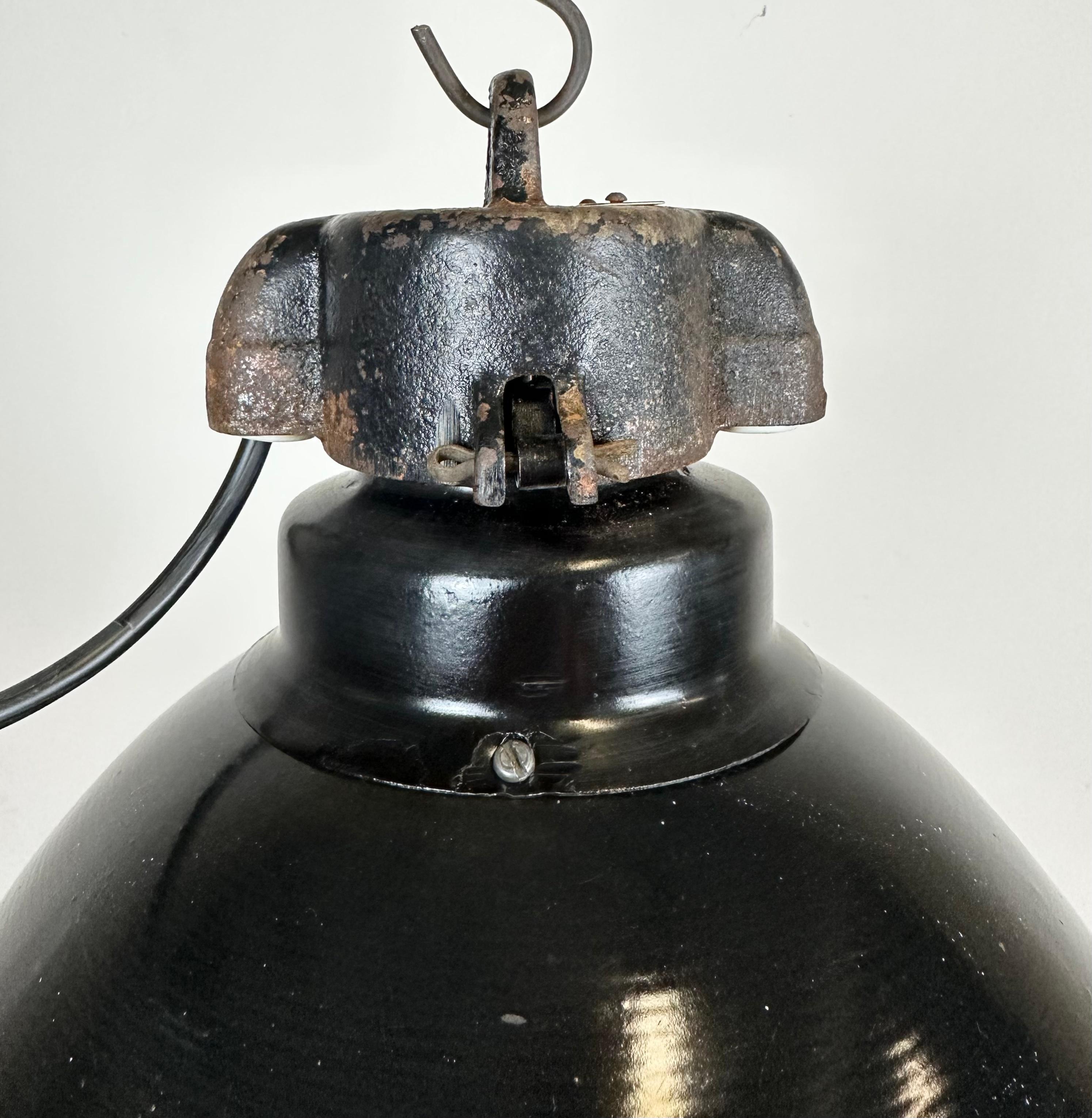 Cast Industrial Bauhaus Black Enamel Pendant Lamp, 1930s For Sale