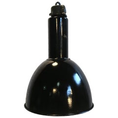 Industrial Bauhaus Black Enamel Pendant Lamp, 1930s