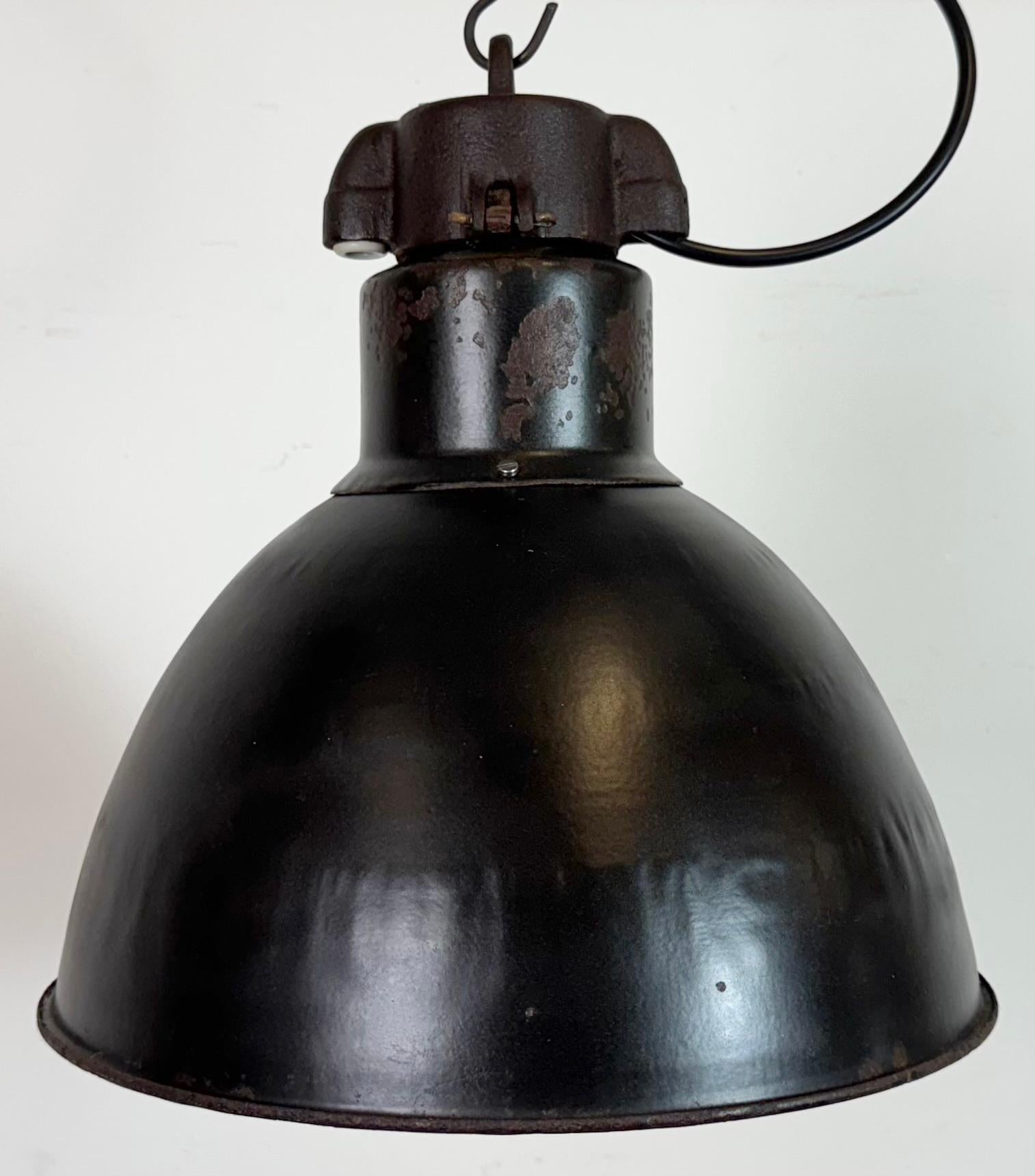 Czech Industrial Bauhaus Black Enamel Pendant Light, 1930s For Sale