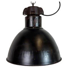 Antique Industrial Bauhaus Black Enamel Pendant Light, 1930s