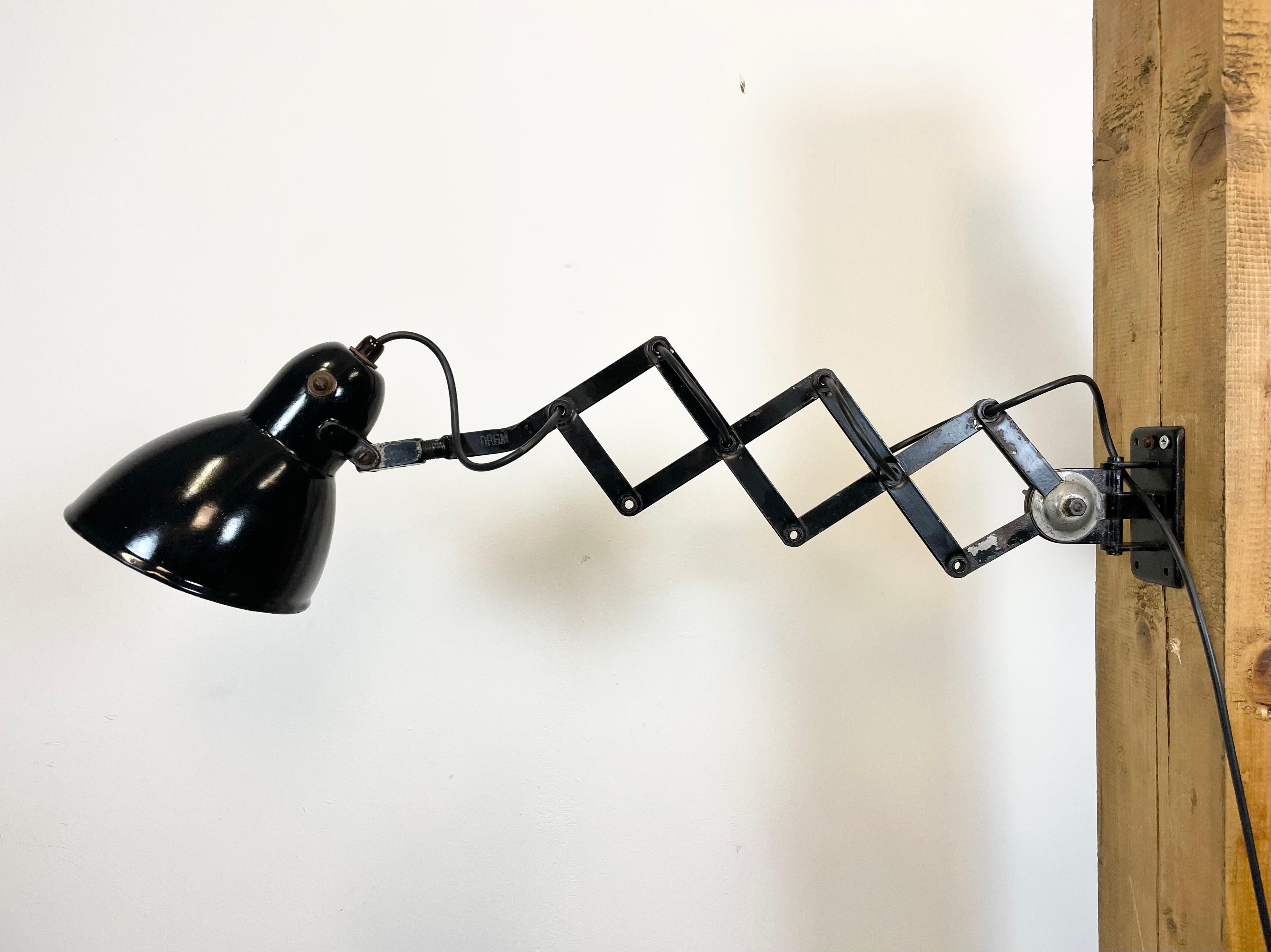 Industrial Bauhaus Black Enamel Scissor Wall Lamp from PHW, 1930s 8