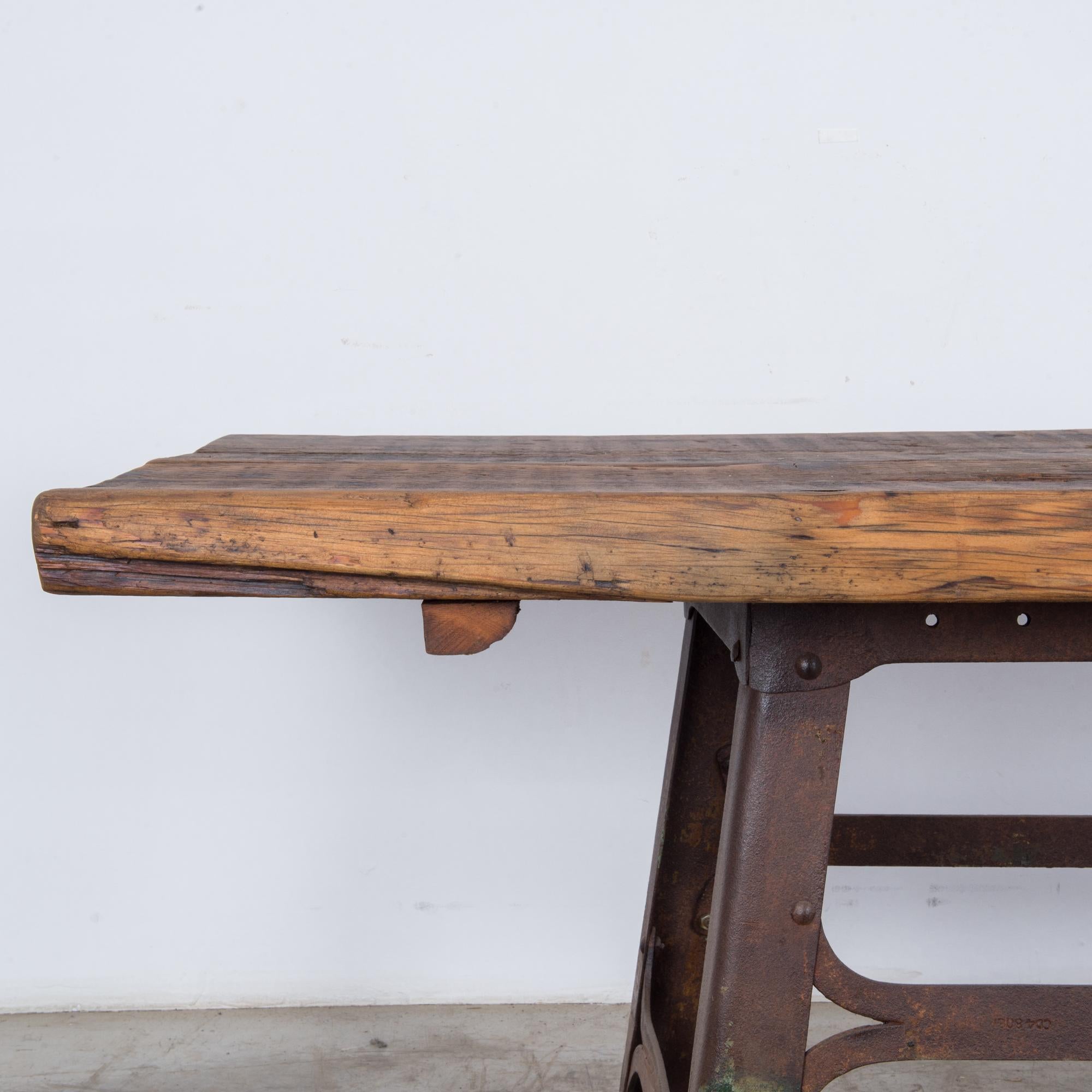 Early 20th Century Industrial Belgian Table with Rustic Wooden Top