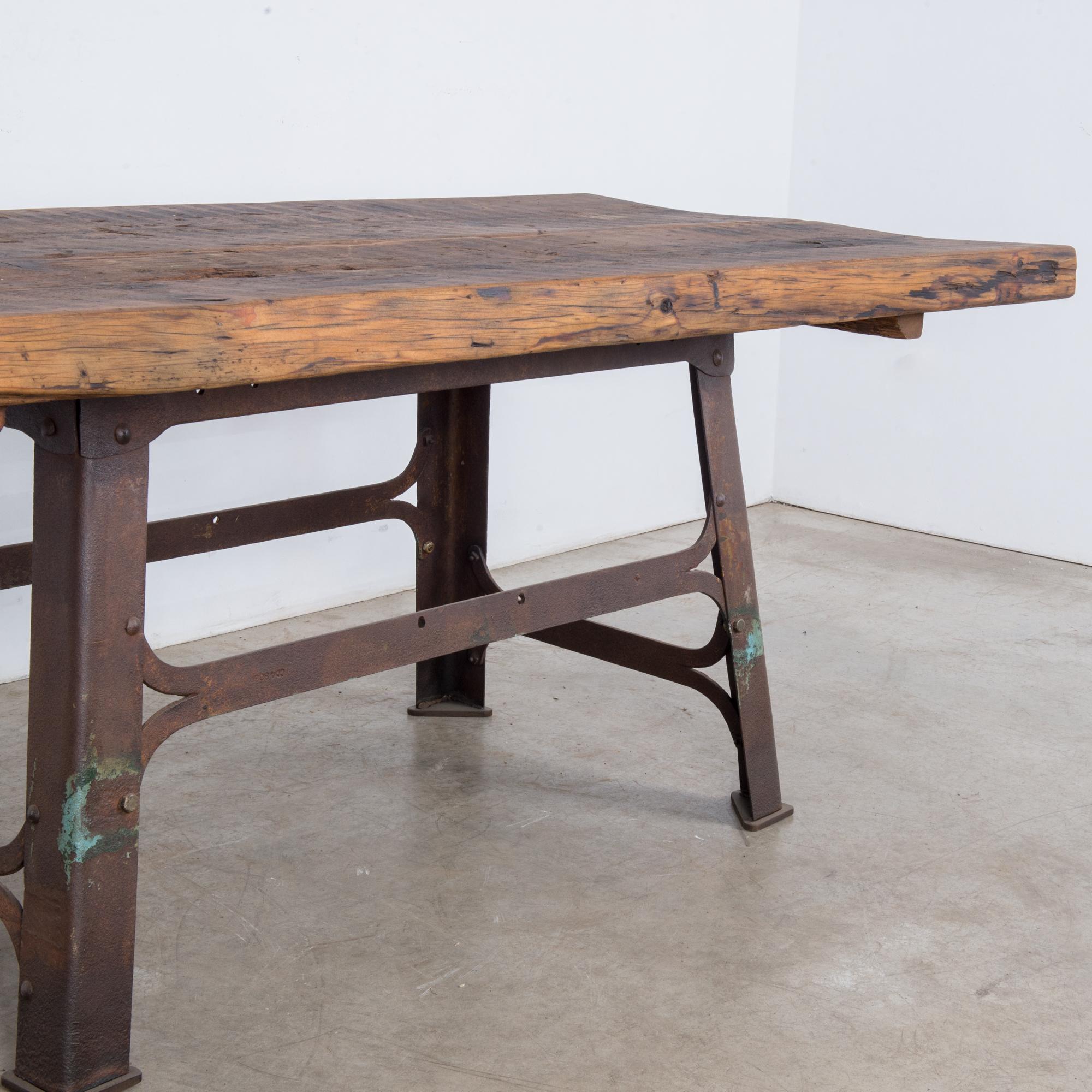 Steel Industrial Belgian Table with Rustic Wooden Top