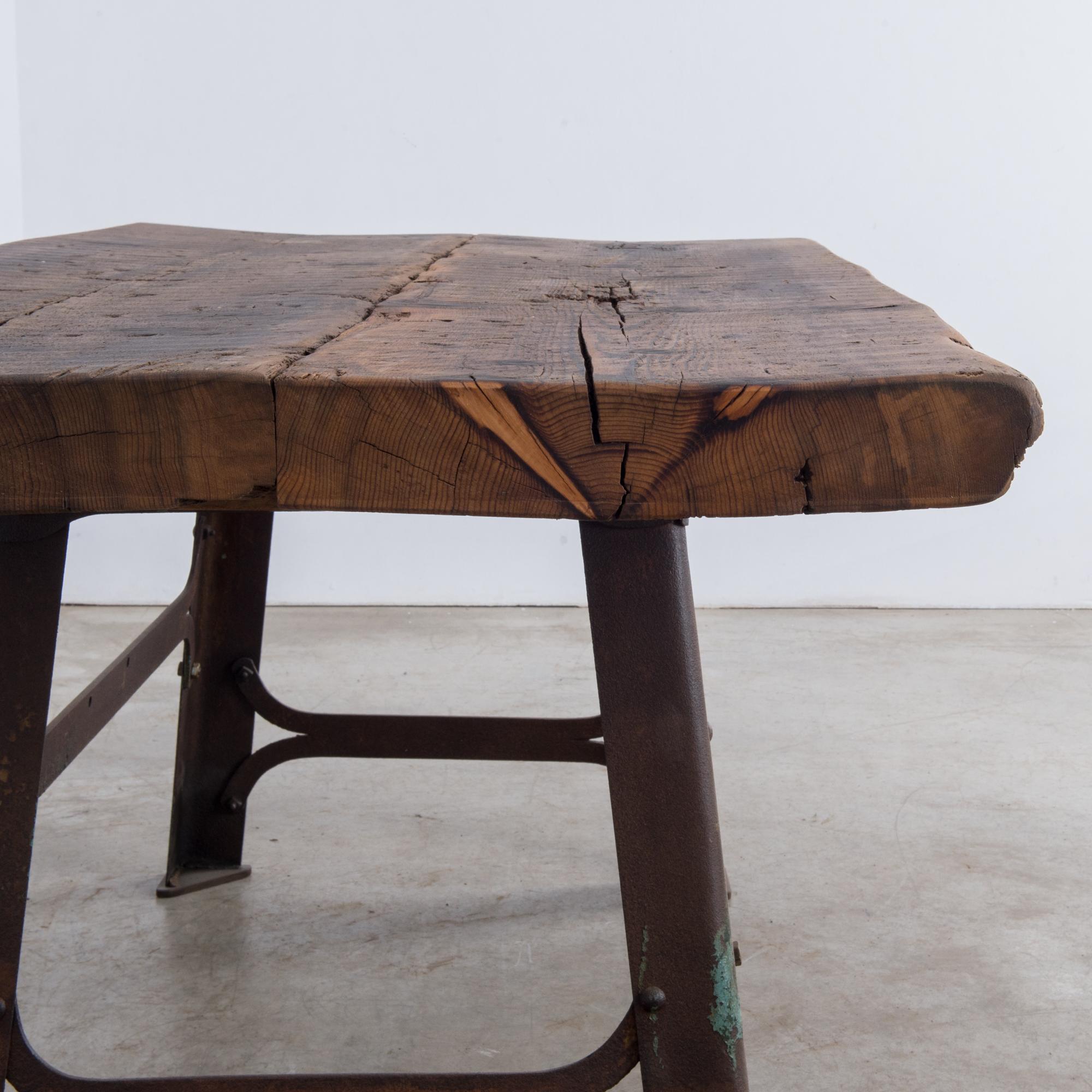 Industrial Belgian Table with Rustic Wooden Top 1