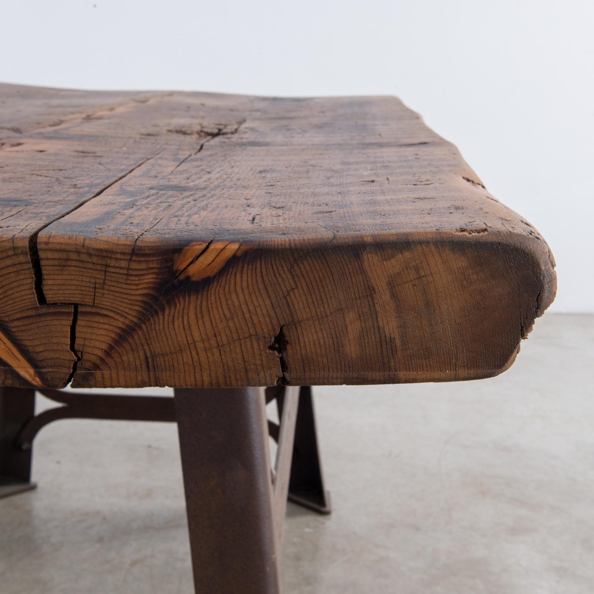 Industrial Belgian Table with Rustic Wooden Top 2