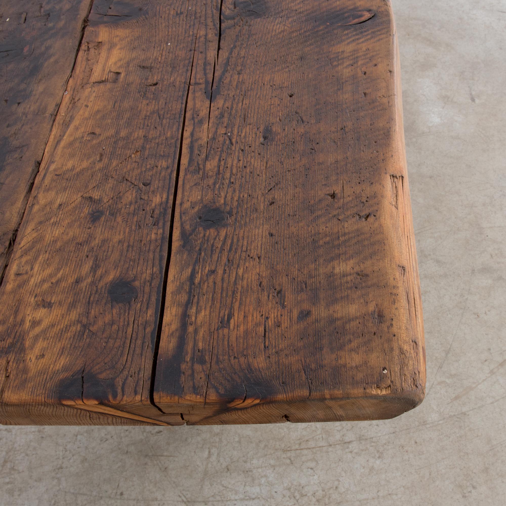 Industrial Belgian Table with Rustic Wooden Top 4