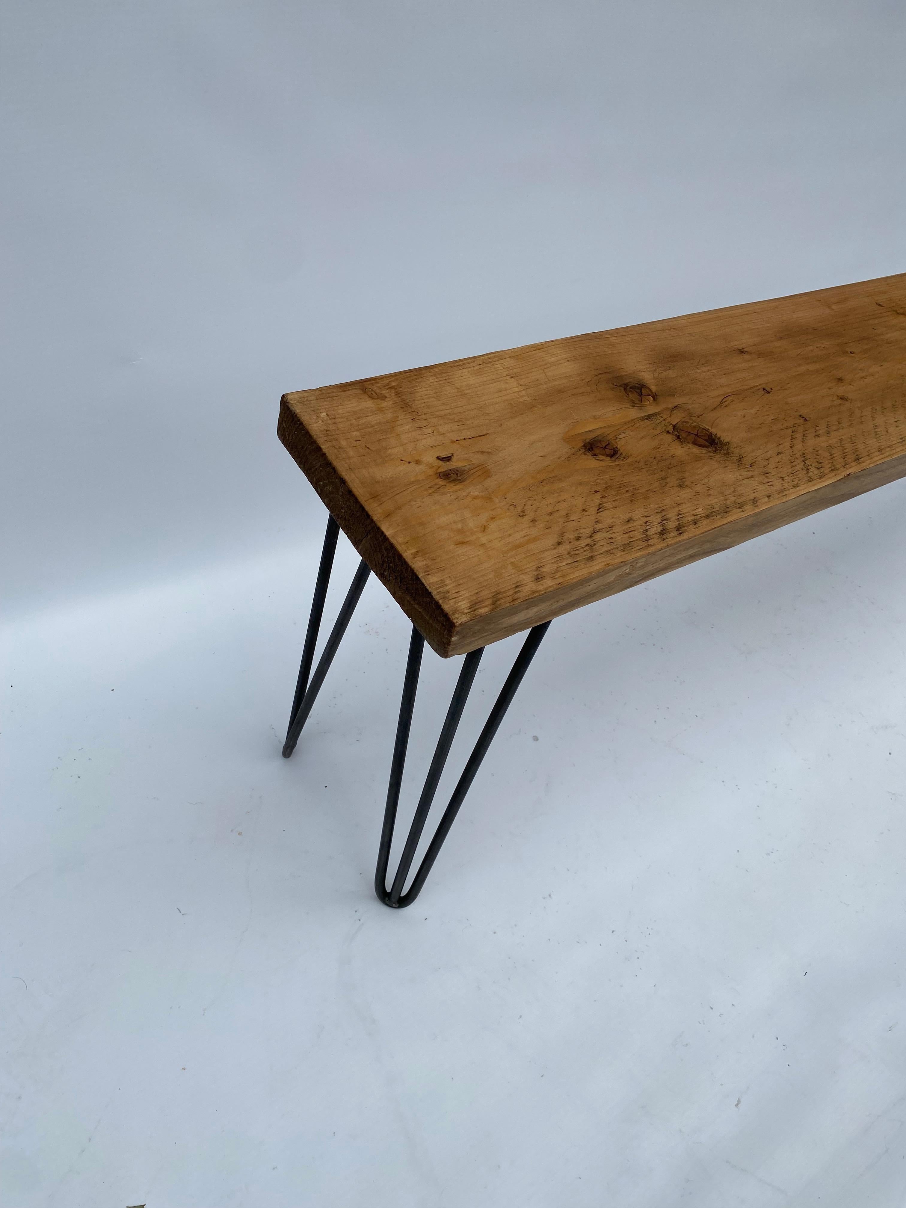 Banc industriel Pieds en épingle à cheveux Wood Midcentury Modern 1980 garden seat Vintage 1 en vente 3