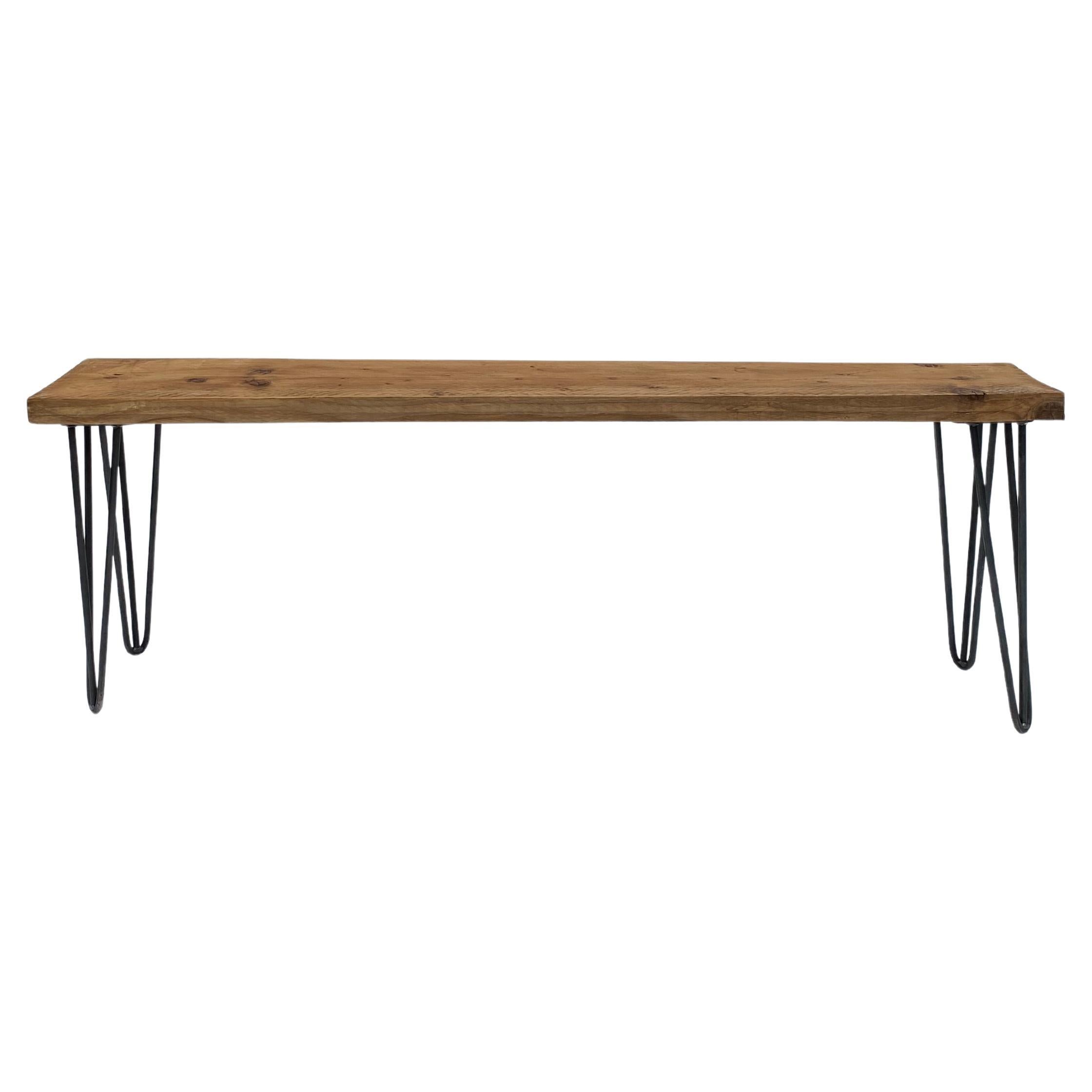Banc industriel Pieds en épingle à cheveux Wood Midcentury Modern 1980 garden seat Vintage 1