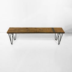 Industrial Bench with Hairpin Legs and Scaffolding Wood Mid-Century Modern Seat