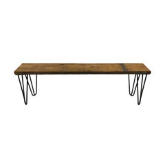 Industrial Bench with Hairpin Legs and Scaffolding Wood Mid-Century Modern Seat