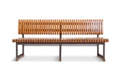 Industrial Bench with Slatted Seat and Backrest