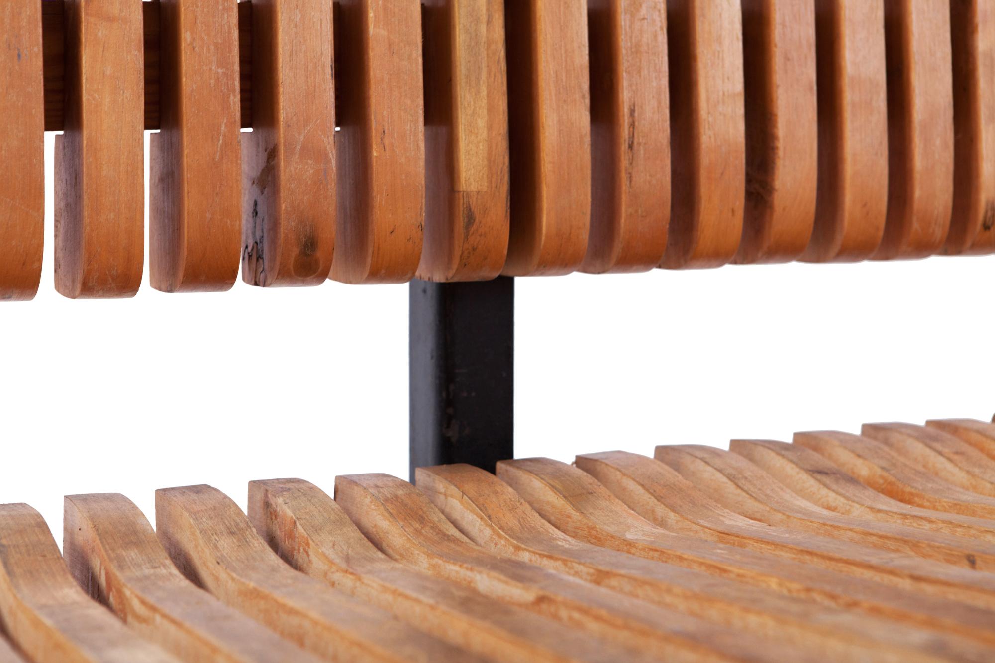 Mid-20th Century Industrial Bench with Slatted Seat and Backrest