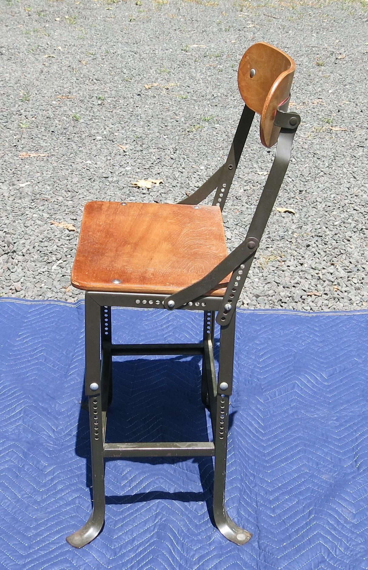 Industrial Bent Plywood Chair Adjustable In Fair Condition For Sale In Newtown, CT