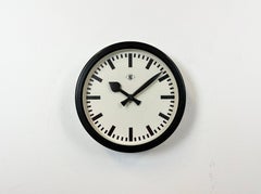 Industrial Black Bakelite Station Wall Clock from TN, 1940s
