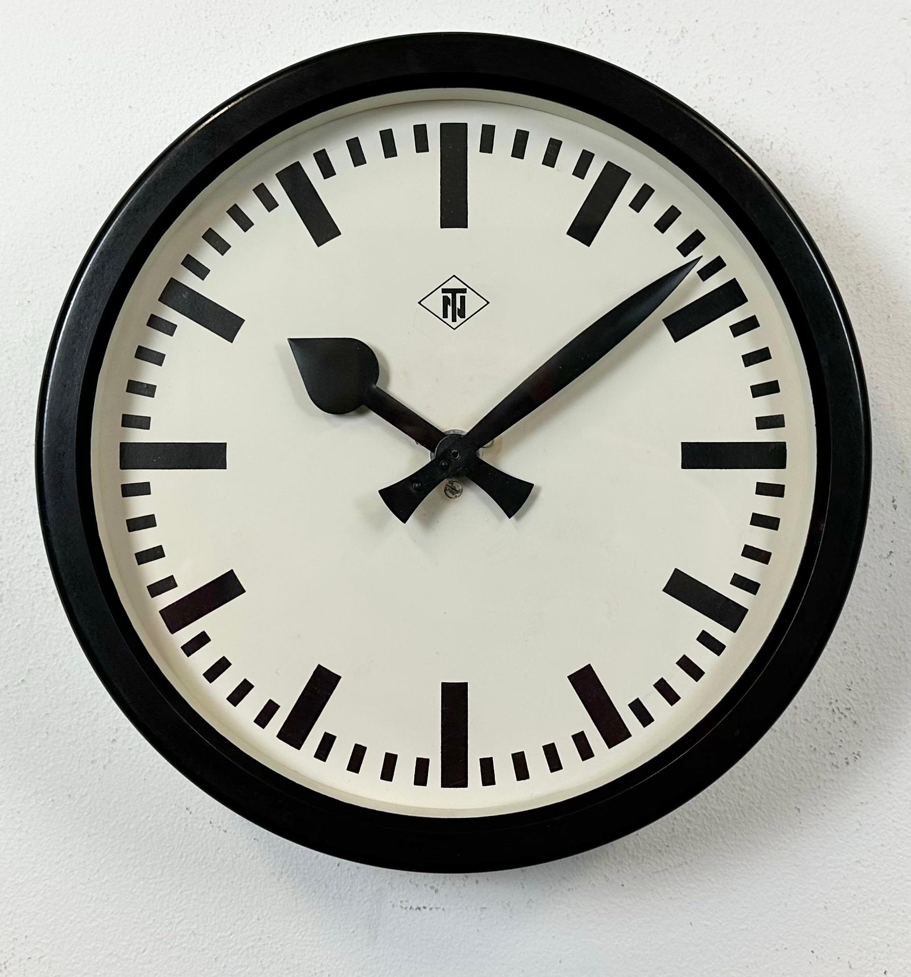 German Industrial Black Bakelite Station Wall Clock from TN, 1940s For Sale