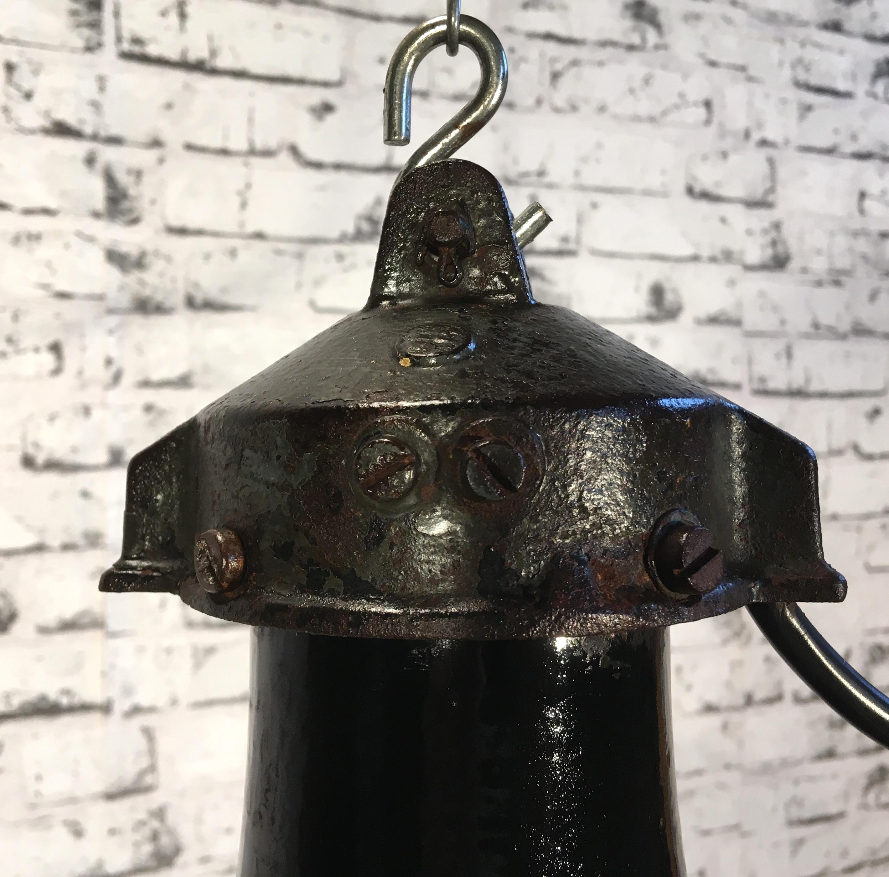Czech Industrial Black Enamel Bauhaus Lamp, 1920s
