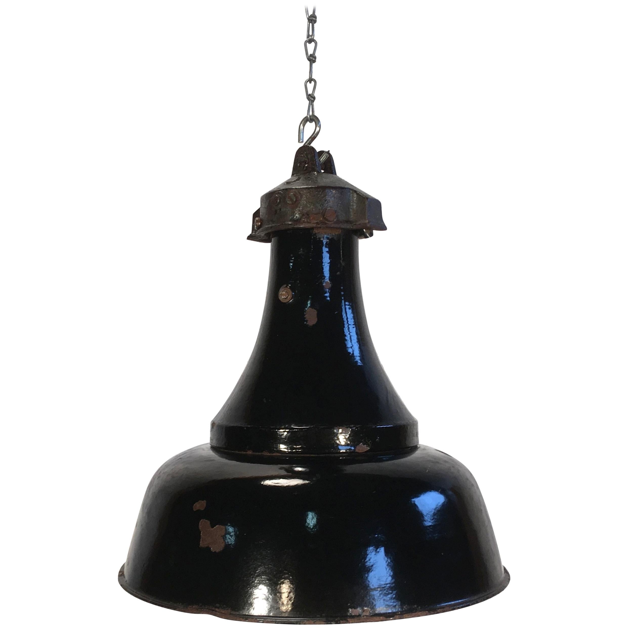 Industrial Black Enamel Bauhaus Lamp, 1920s