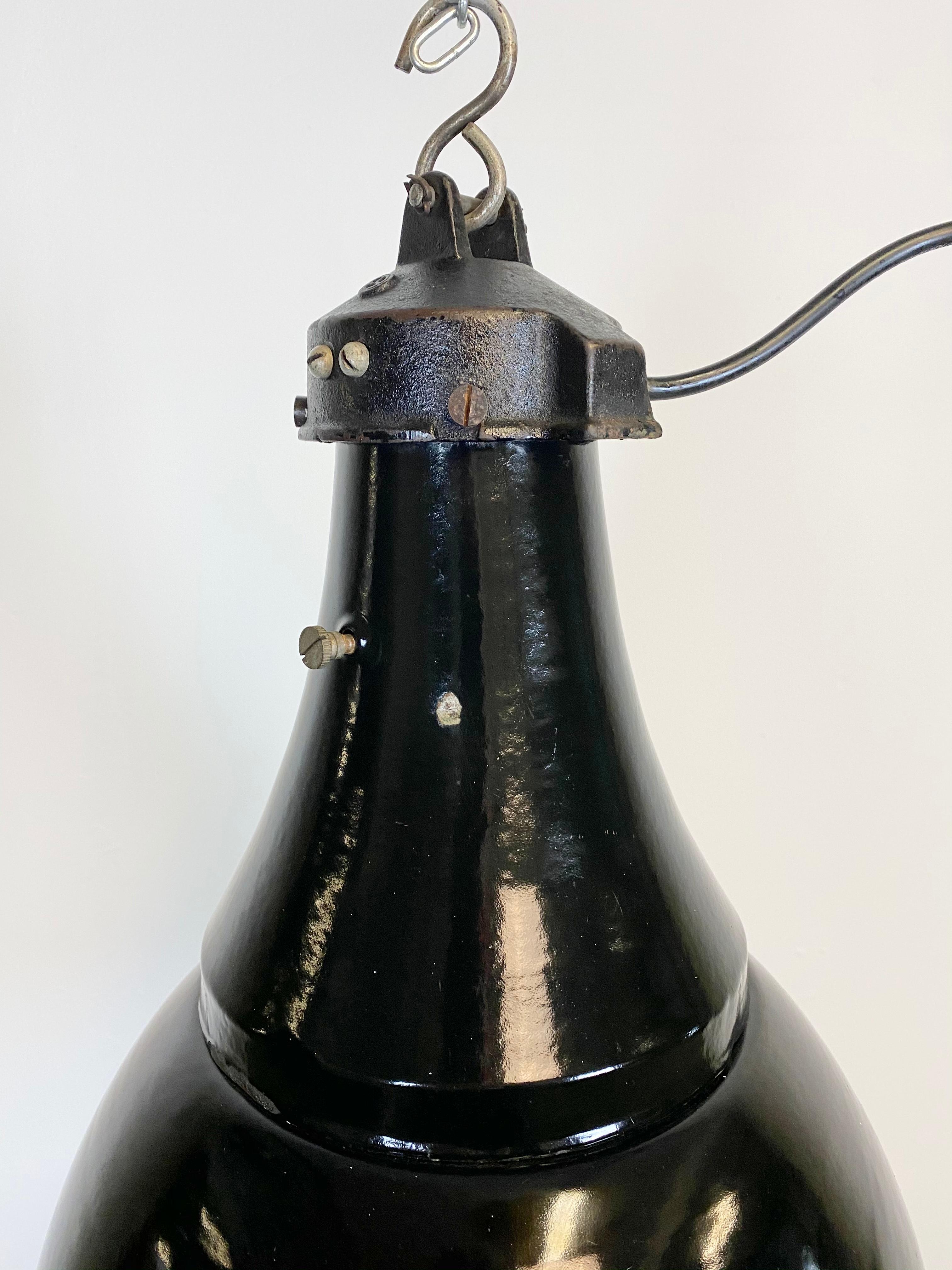 Czech Industrial Black Enamel Bauhaus Pendant Lamp, 1930s For Sale
