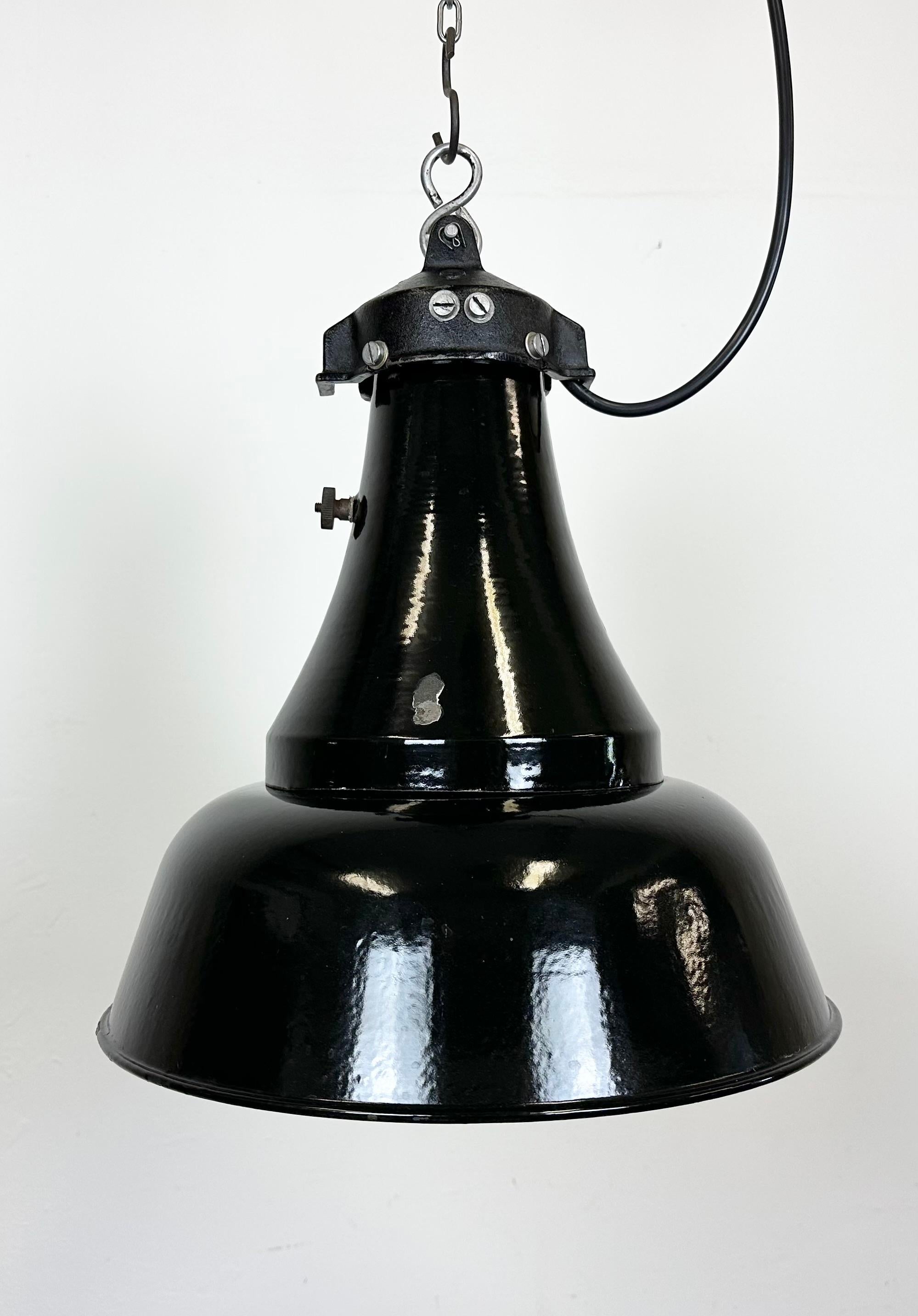 Czech Industrial Black Enamel Bauhaus Pendant Lamp, 1930s For Sale