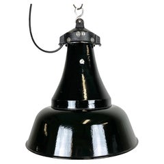Antique Industrial Black Enamel Bauhaus Pendant Lamp, 1930s