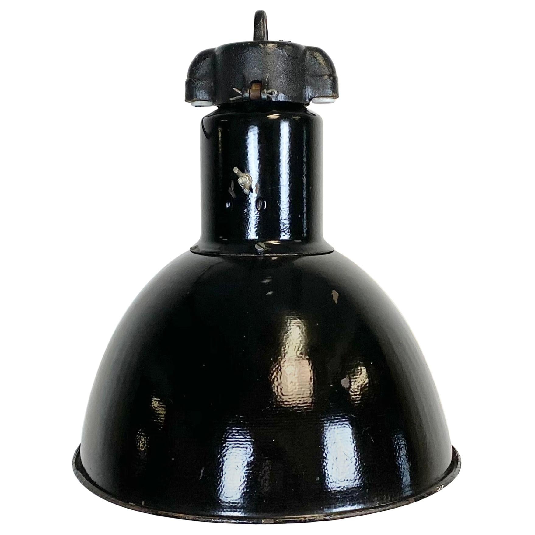 Industrial Black Enamel Bauhaus Pendant Light, 1930s