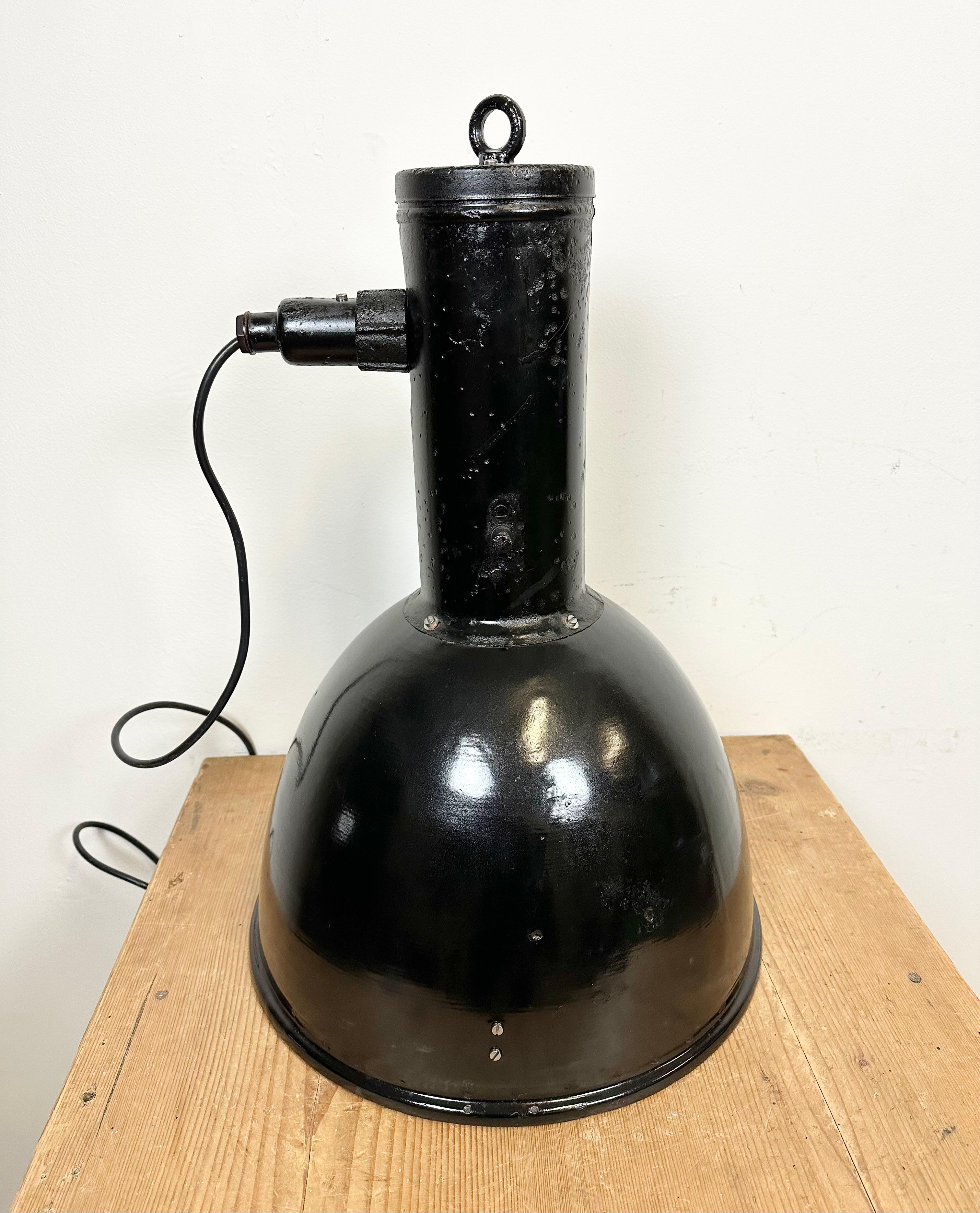 Industrial Black Enamel Factory Hanging Lamp, 1950s For Sale 8