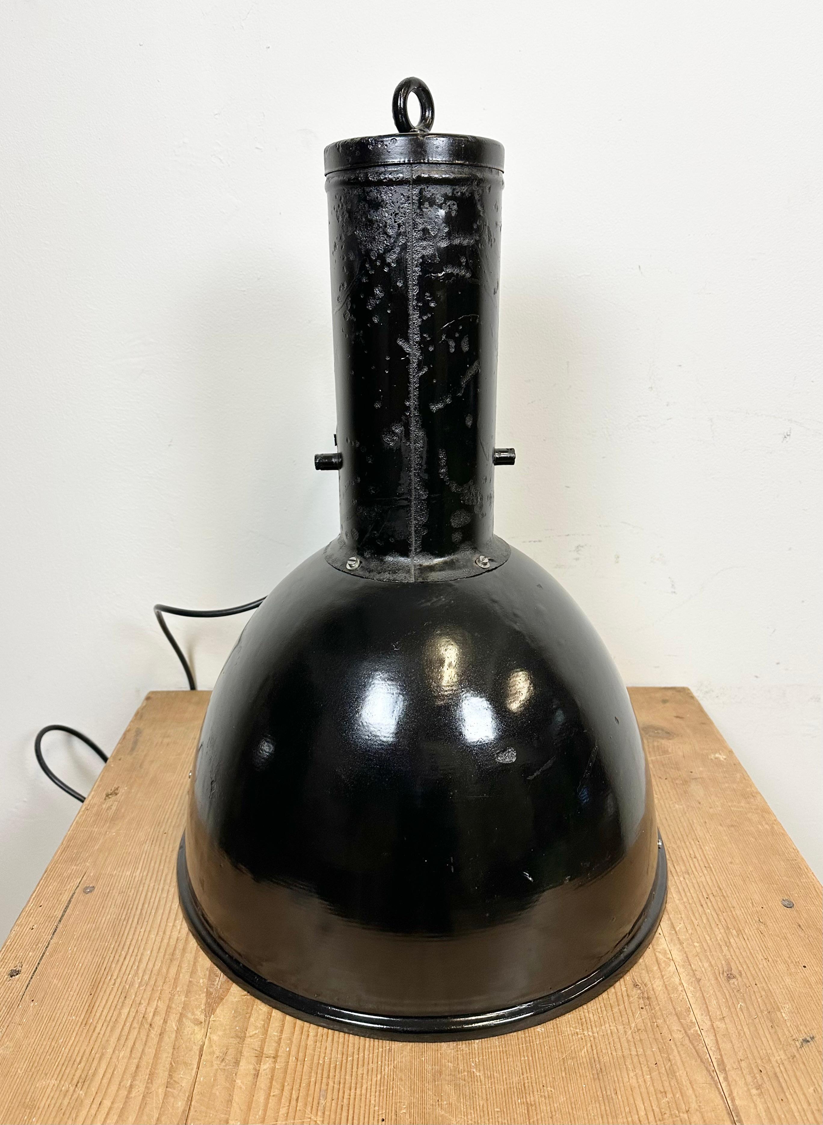 Industrial Black Enamel Factory Hanging Lamp, 1950s For Sale 9