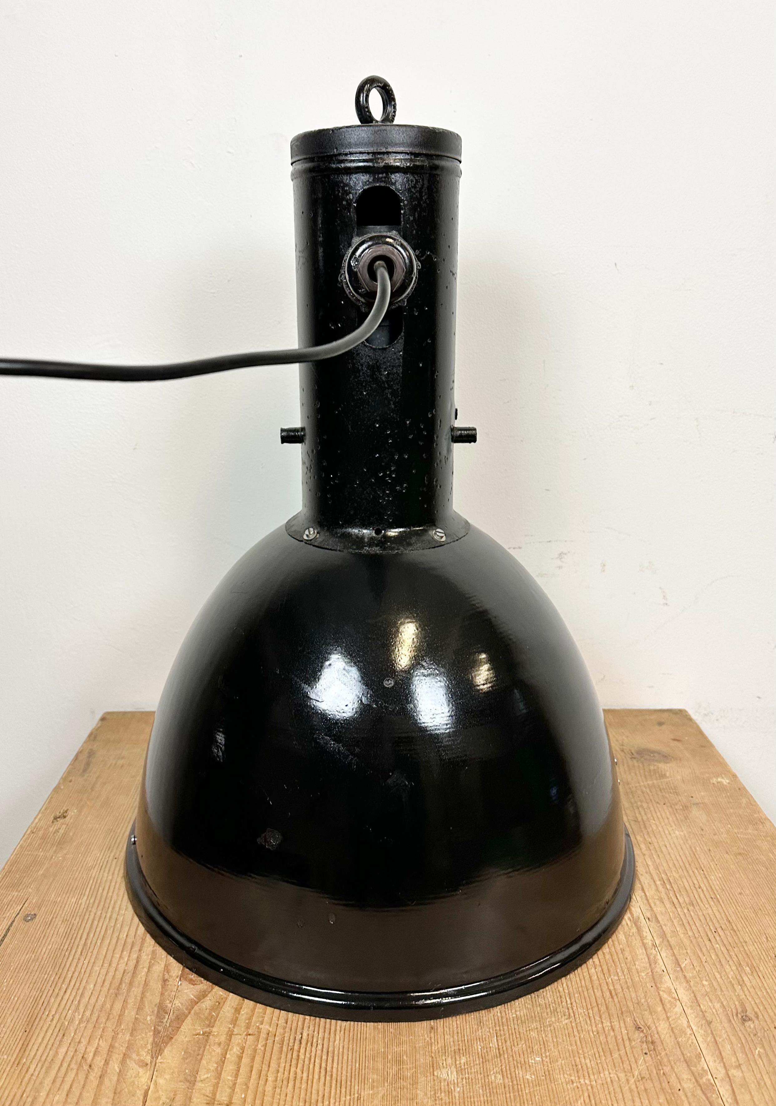 Industrial Black Enamel Factory Hanging Lamp, 1950s For Sale 11