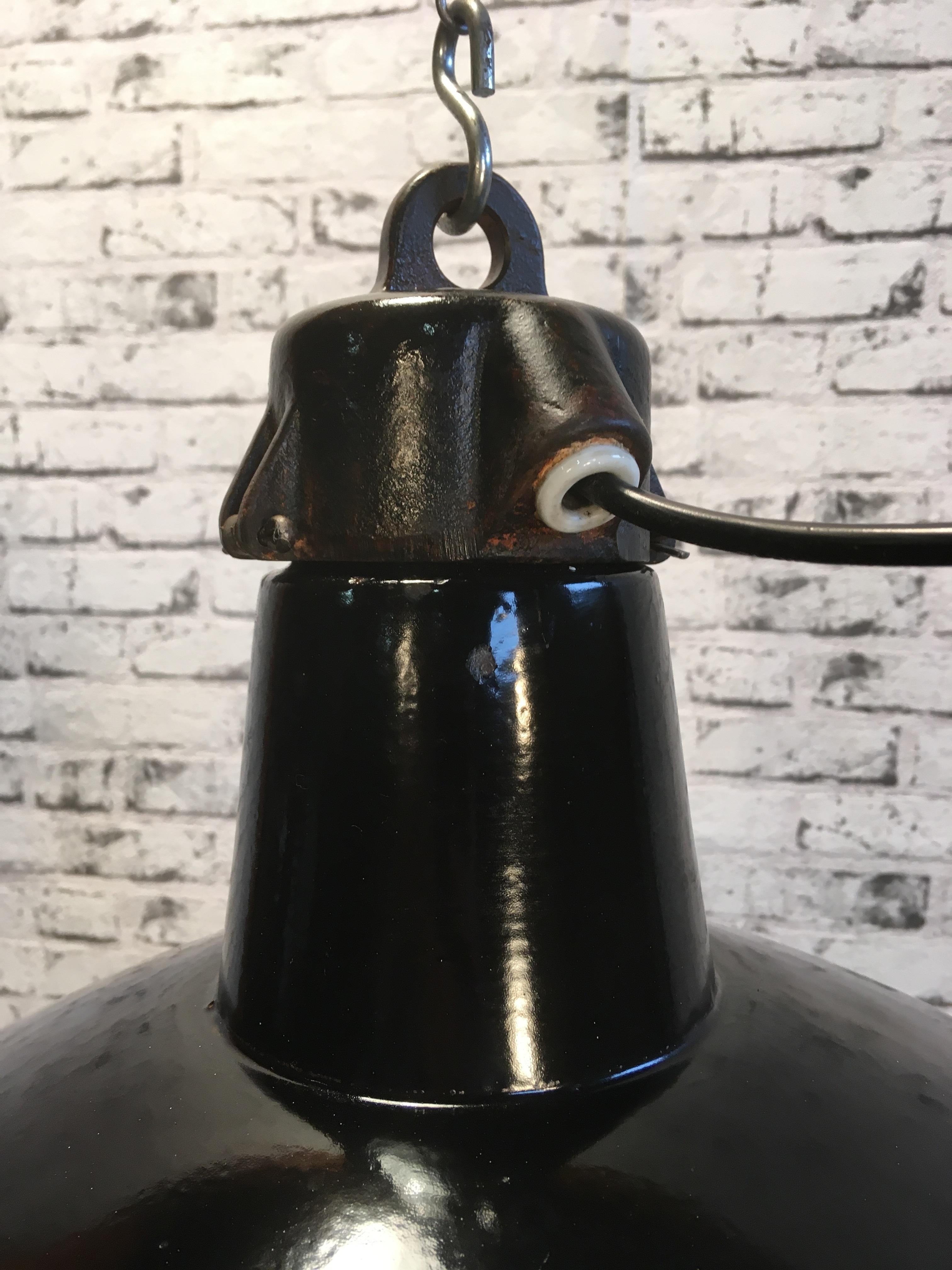 Czech Industrial Black Enamel Factory Hanging Lamp, 1950s