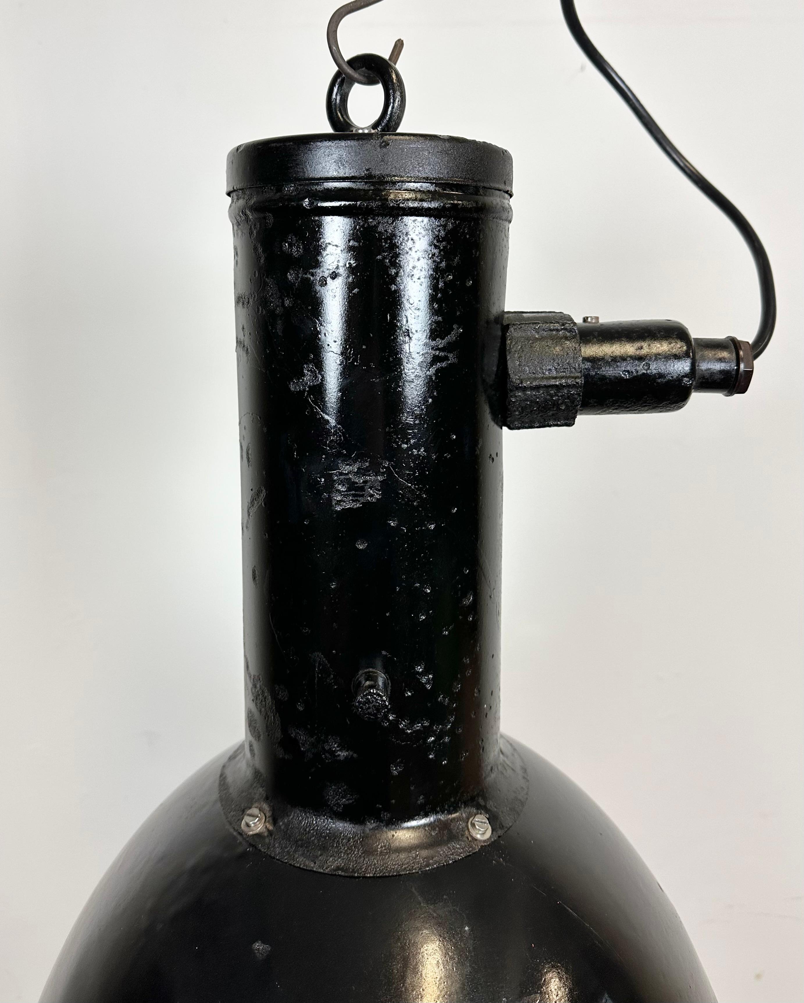 Lacquered Industrial Black Enamel Factory Hanging Lamp, 1950s For Sale