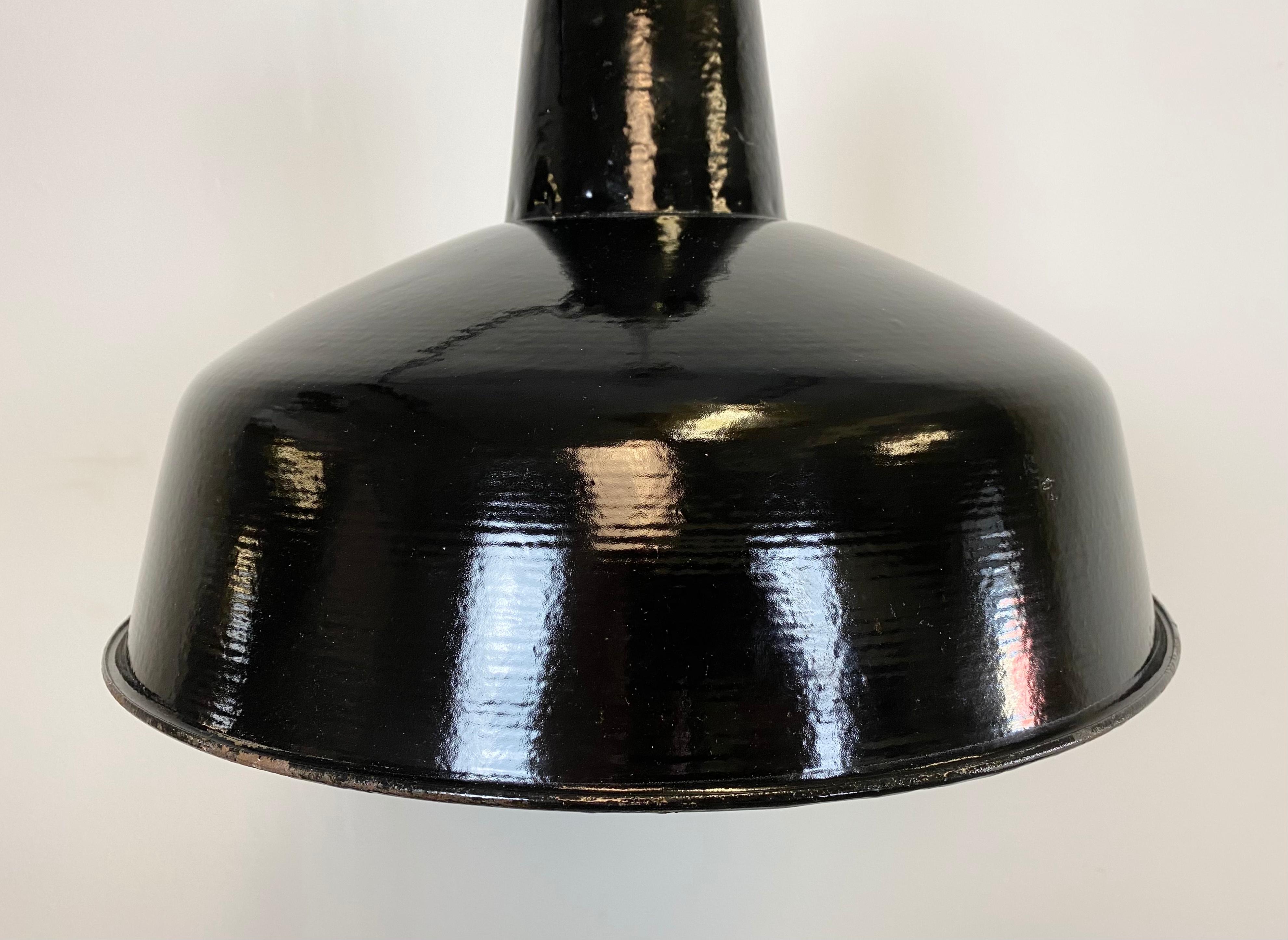 Cast Industrial Black Enamel Factory Hanging Lamp, 1950s