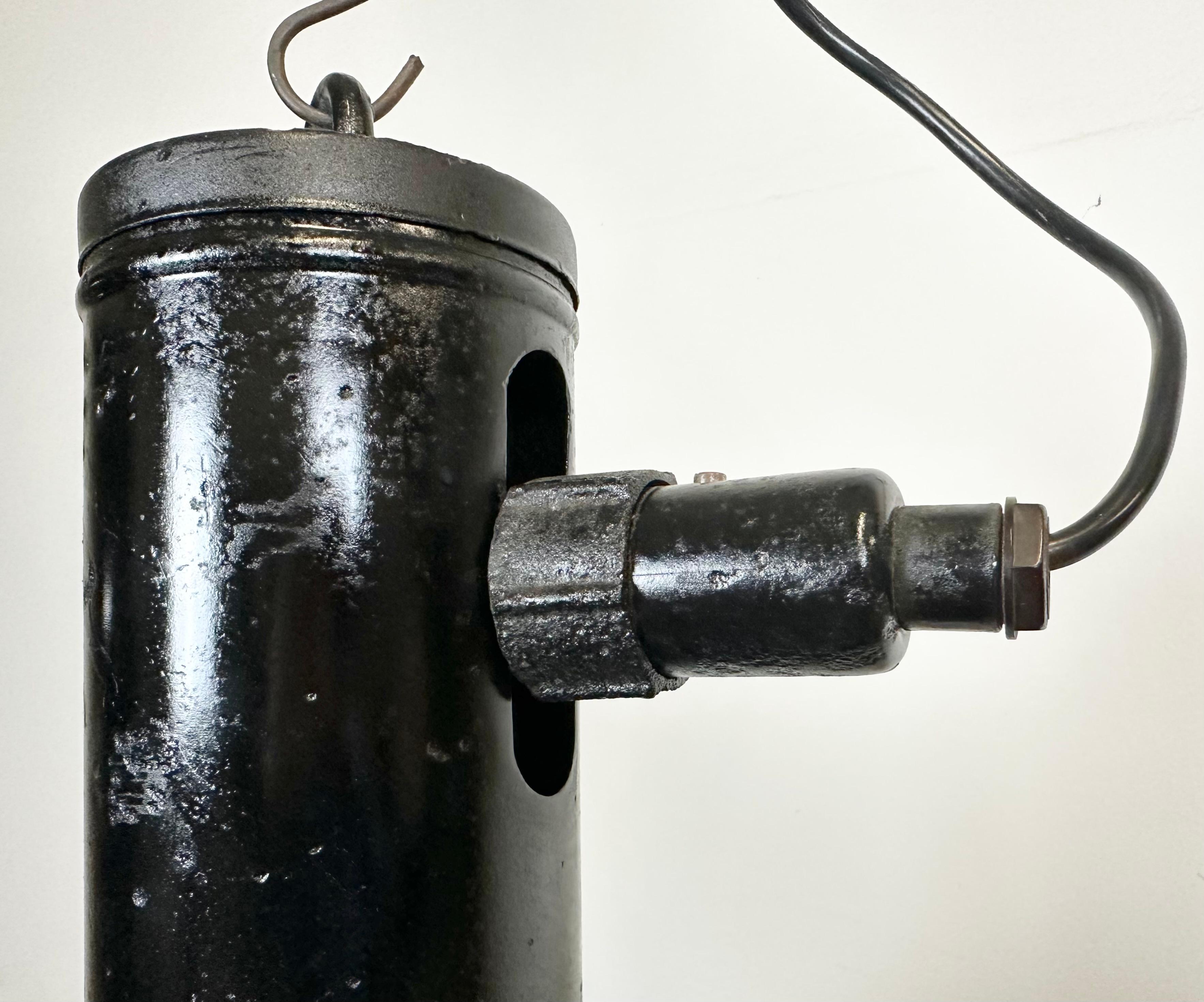 Industrial Black Enamel Factory Hanging Lamp, 1950s In Good Condition For Sale In Kojetice, CZ