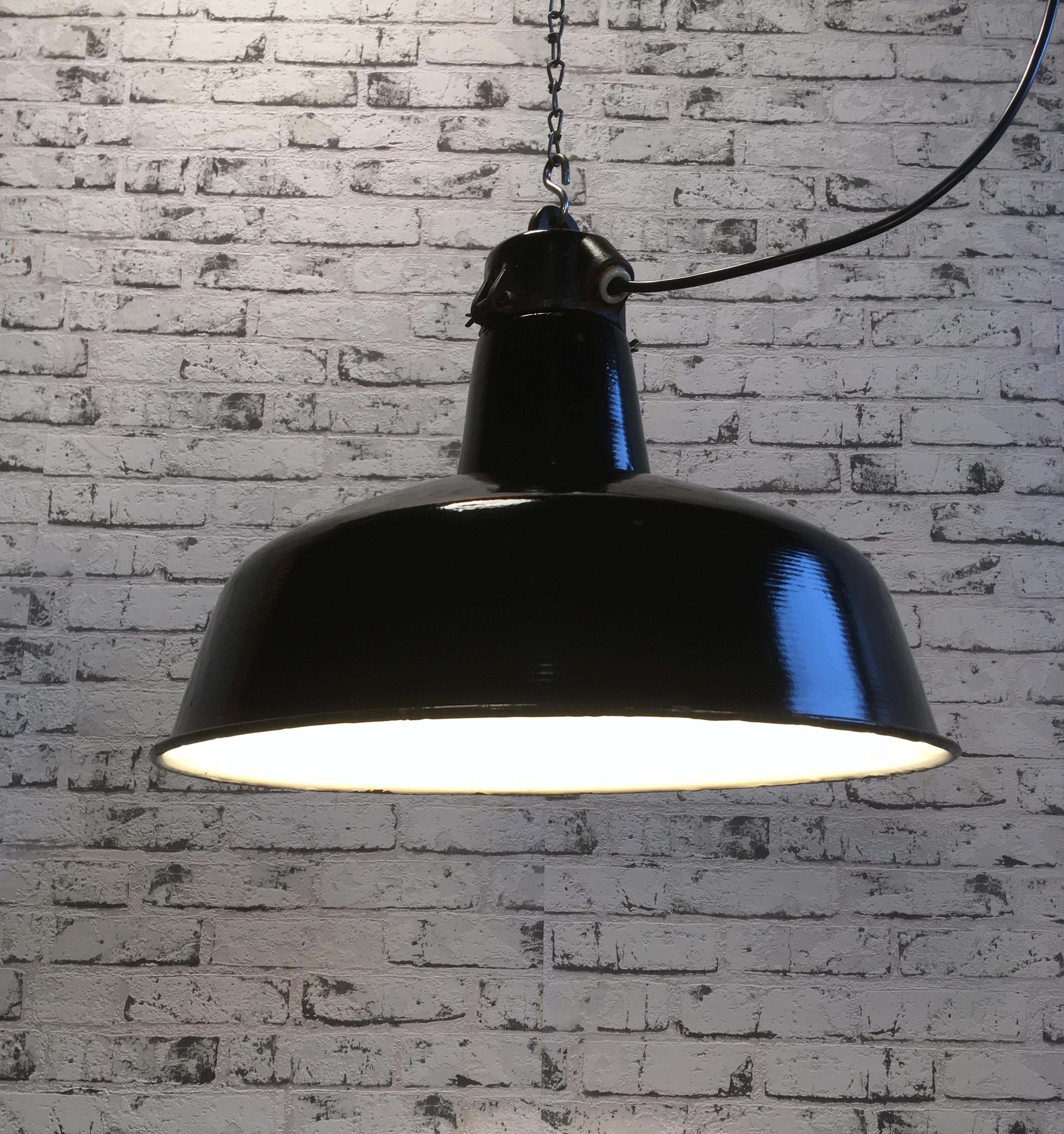 20th Century Industrial Black Enamel Factory Hanging Lamp, 1950s