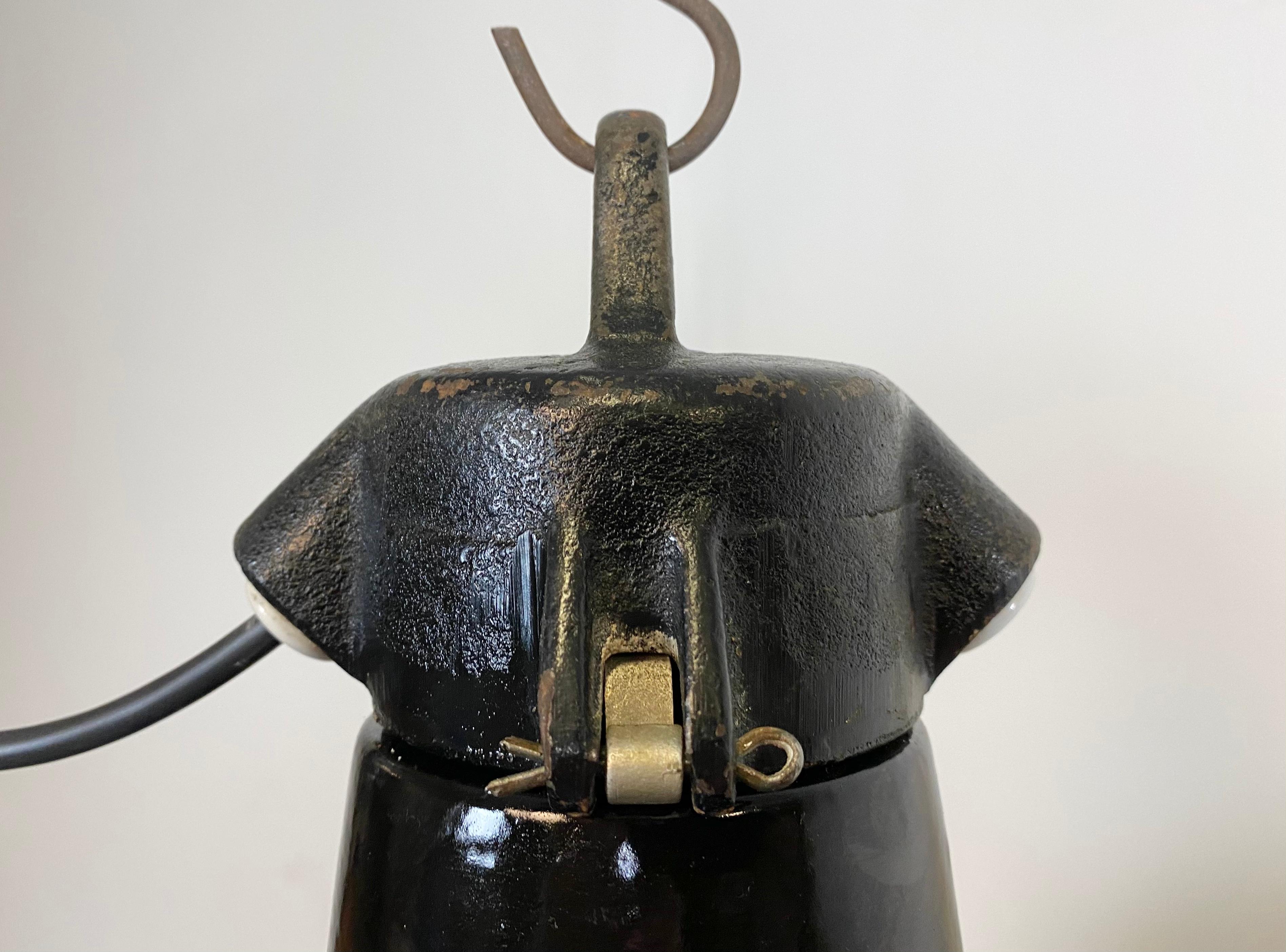 Industrial Black Enamel Factory Hanging Lamp, 1950s In Good Condition In Kojetice, CZ