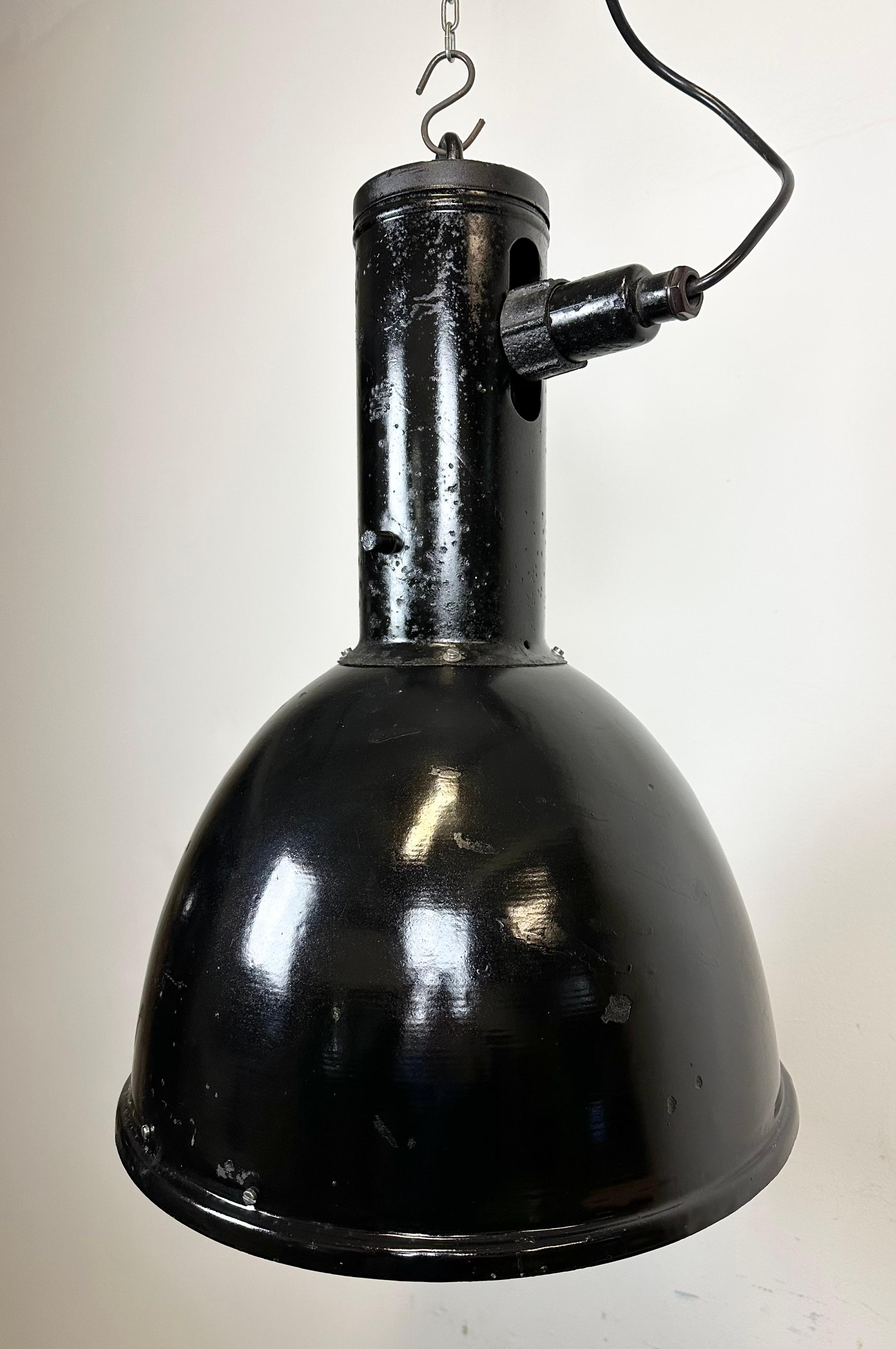 20th Century Industrial Black Enamel Factory Hanging Lamp, 1950s For Sale