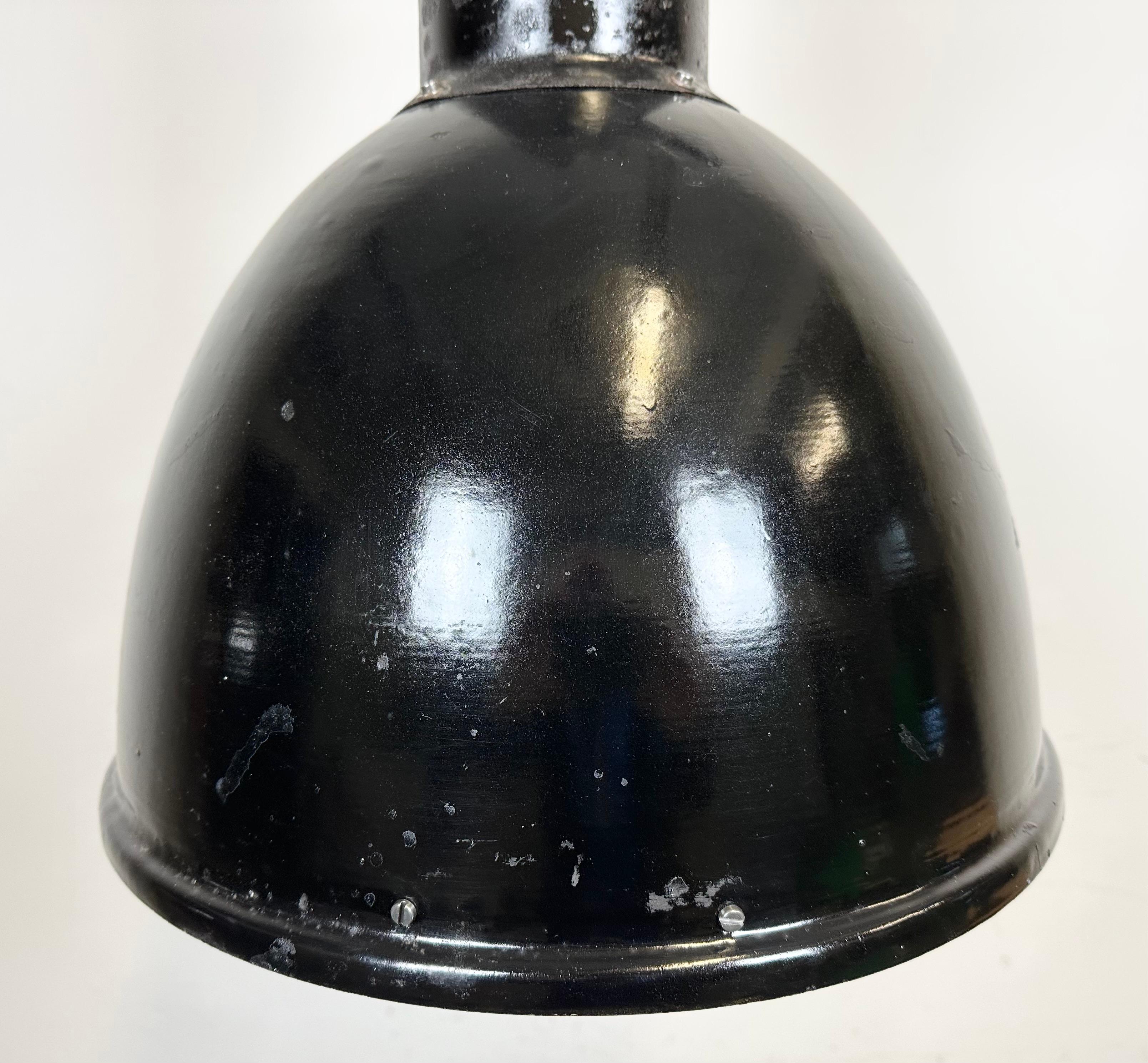 Industrial Black Enamel Factory Hanging Lamp, 1950s For Sale 1