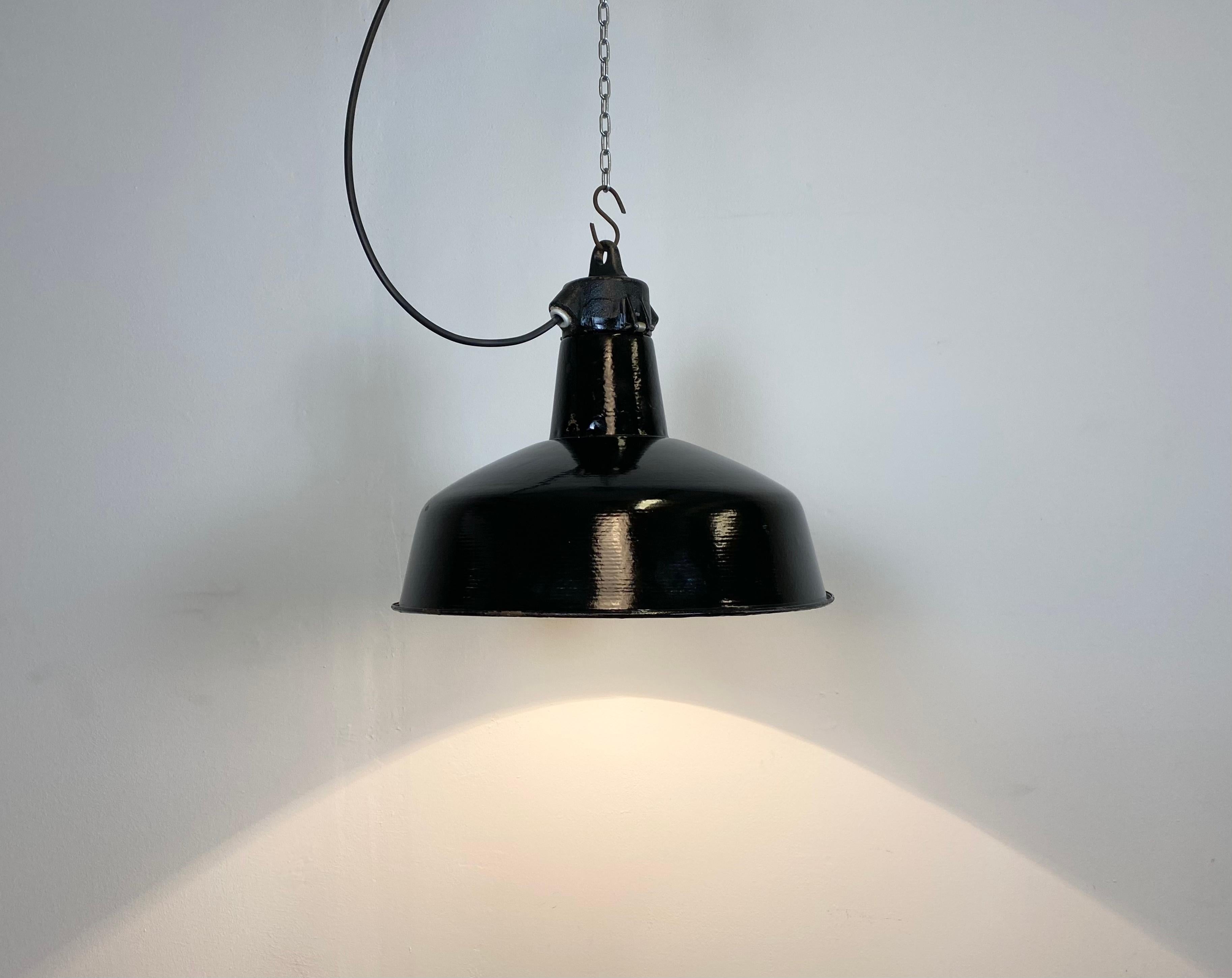 Iron Industrial Black Enamel Factory Hanging Lamp, 1950s