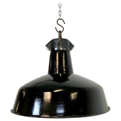 Industrial Black Enamel Factory Hanging Lamp, 1950s