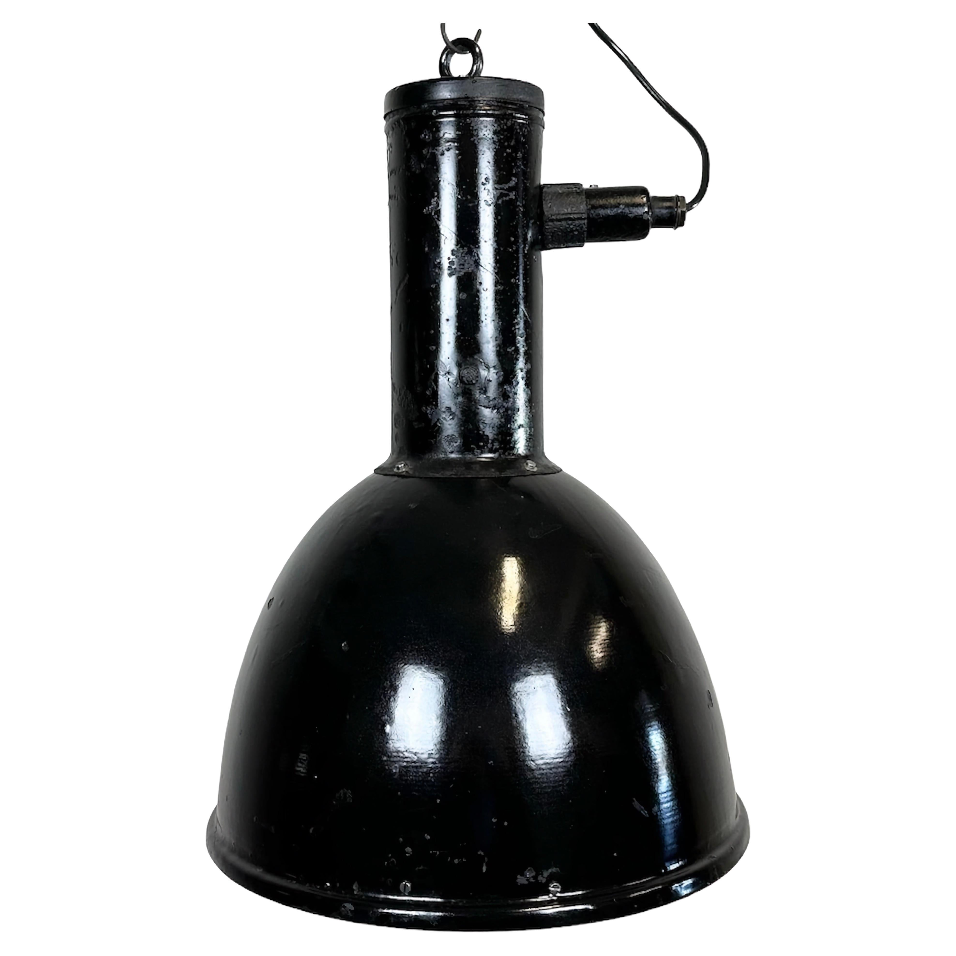 Industrial Black Enamel Factory Hanging Lamp, 1950s For Sale