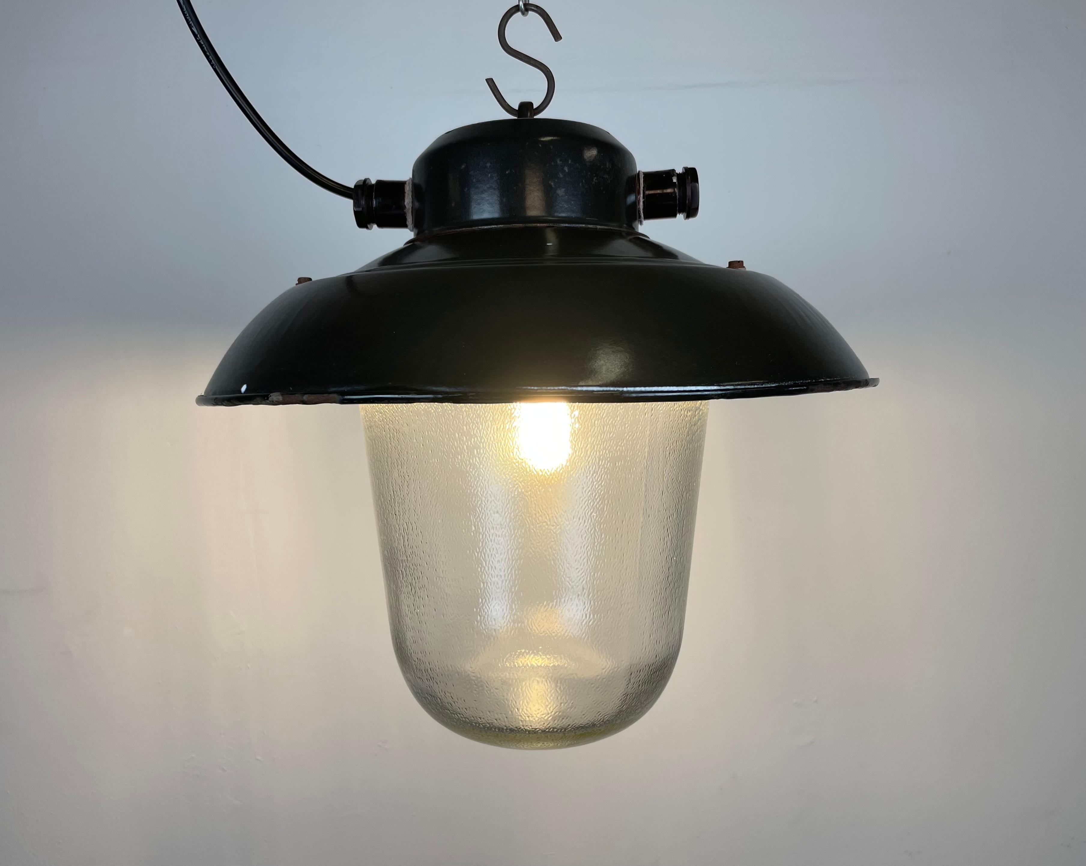 Industrial Black Enamel Factory Hanging Lamp, 1960s For Sale 5