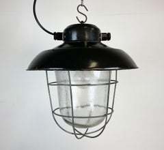 Industrial Black Enamel Factory Hanging Lamp, 1960s