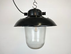 Industrial Black Enamel Factory Hanging Lamp, 1960s