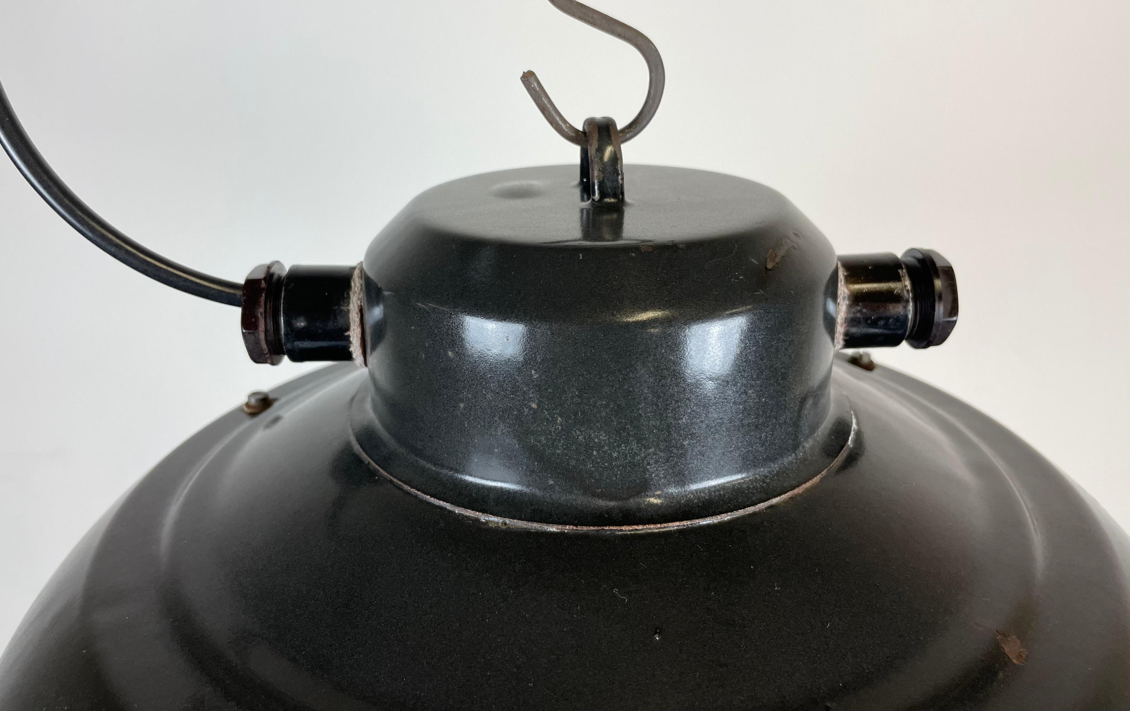 Industrial Black Enamel Factory Hanging Lamp, 1960s In Good Condition For Sale In Kojetice, CZ