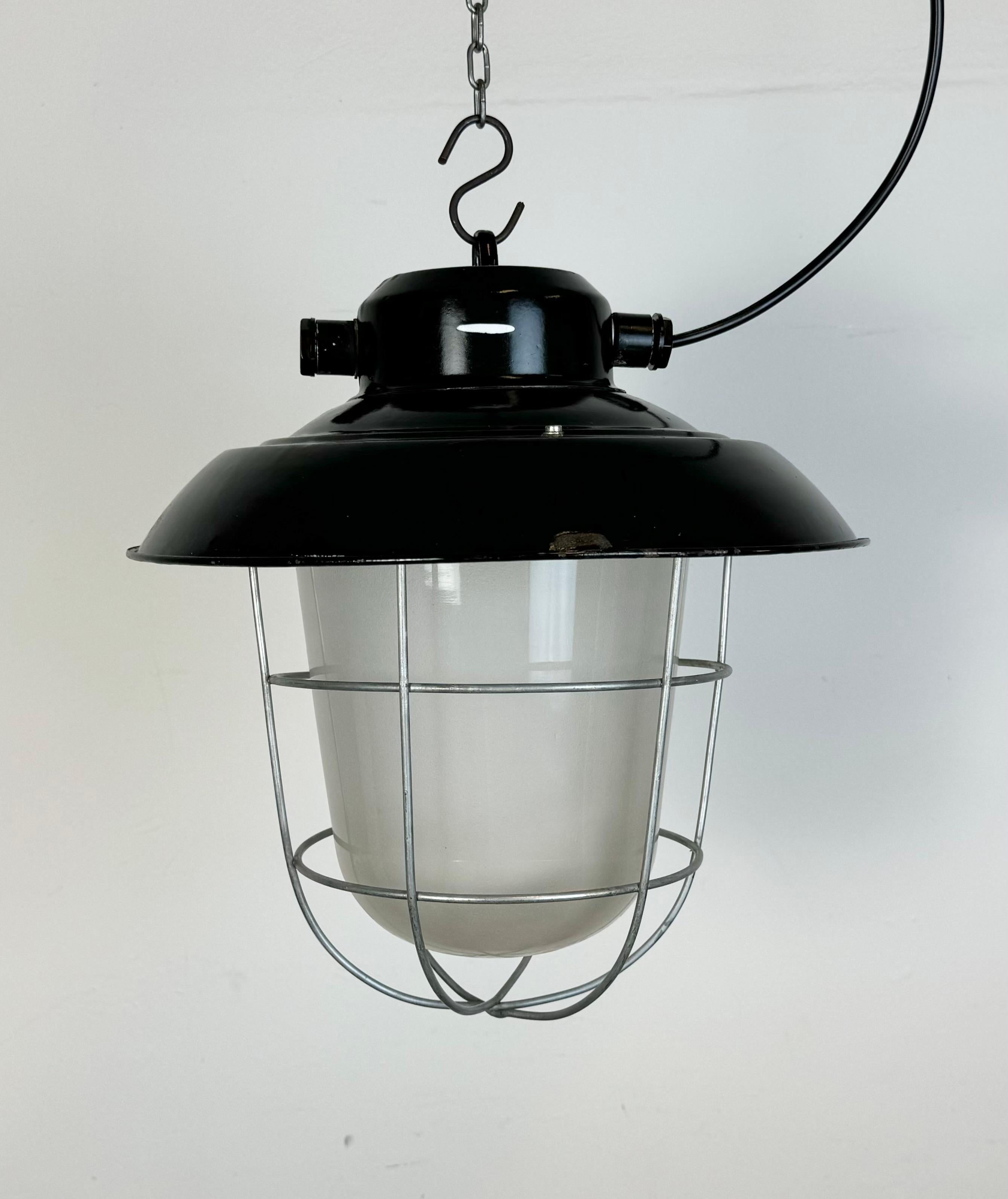 20th Century Industrial Black Enamel Factory Hanging Lamp, 1960s For Sale
