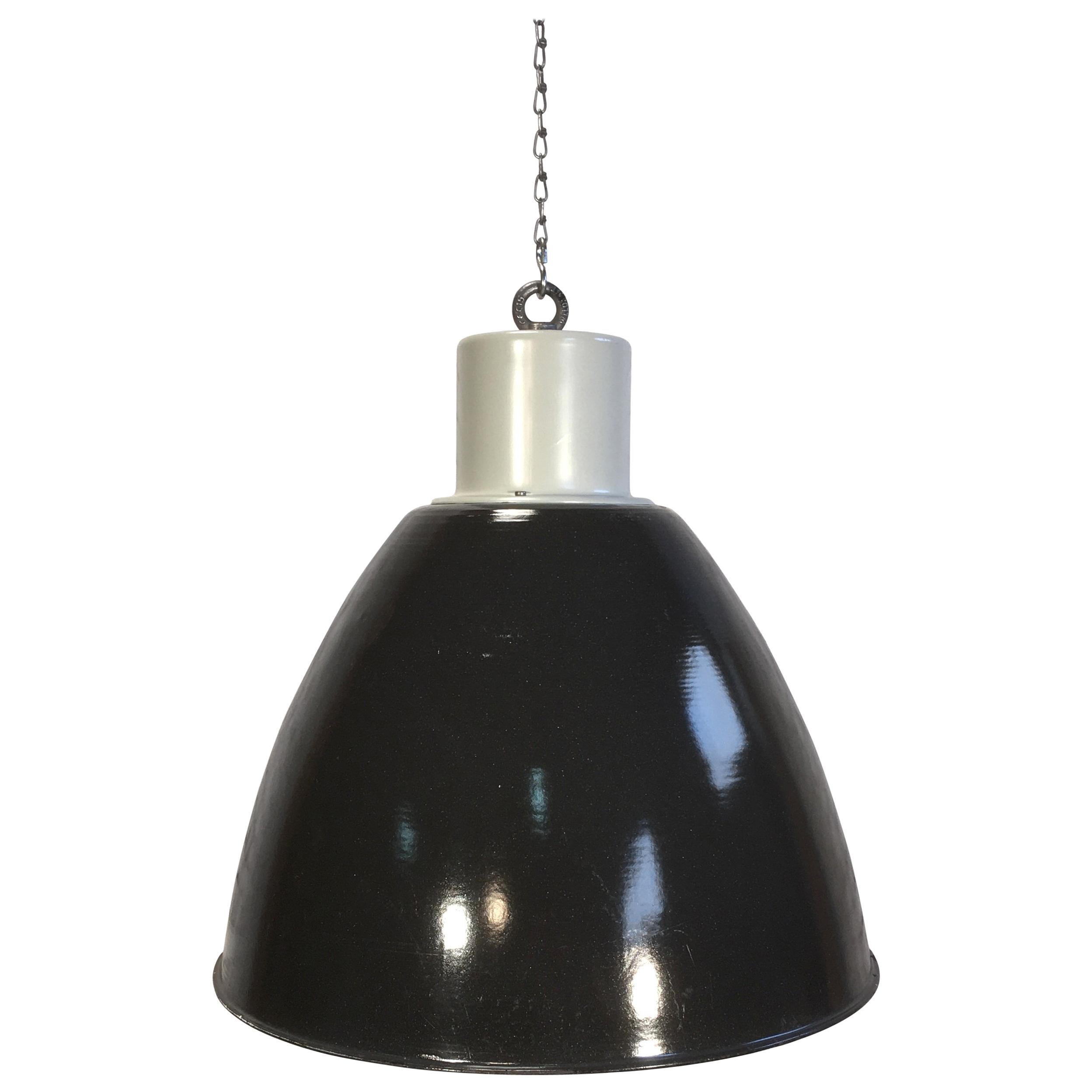 Industrial Black Enamel Factory Hanging Lamp, 1960s