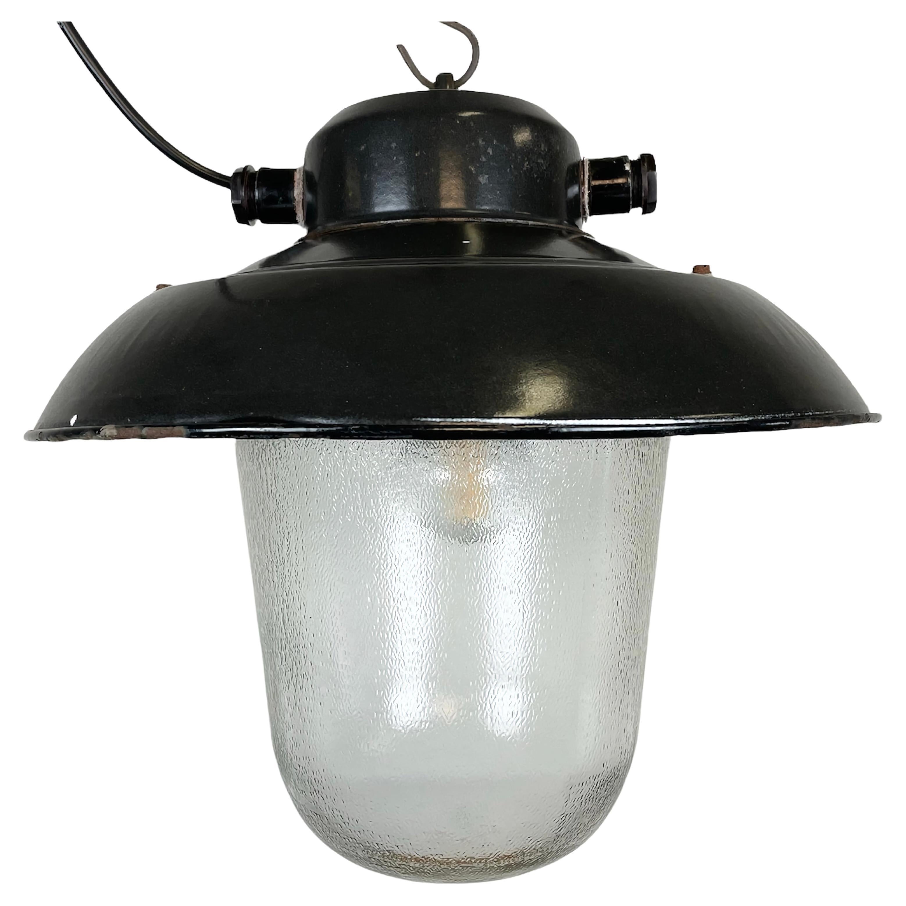 Industrial Black Enamel Factory Hanging Lamp, 1960s